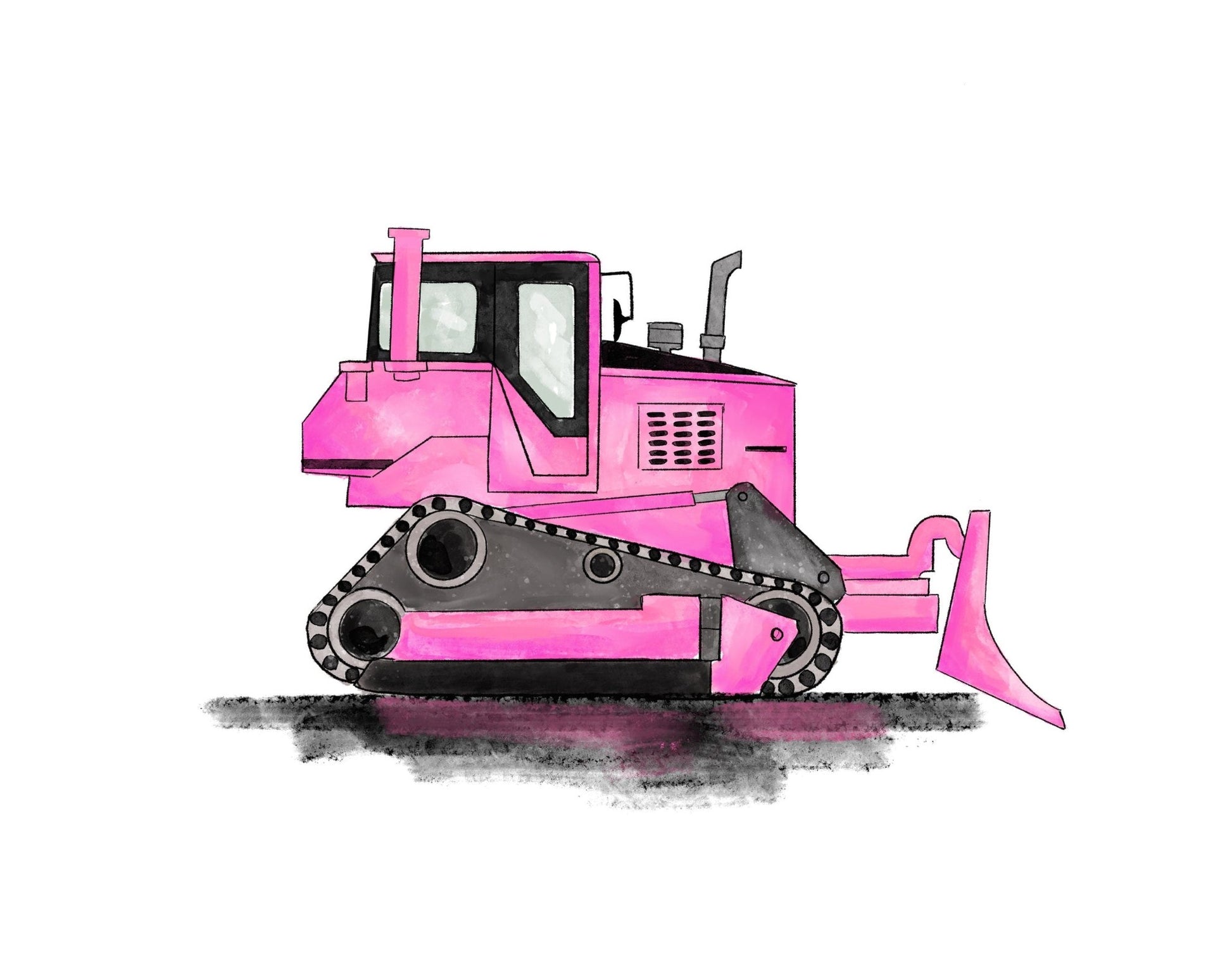 Set of 3 Original Pink Construction Vehicle Prints - MerikaArt