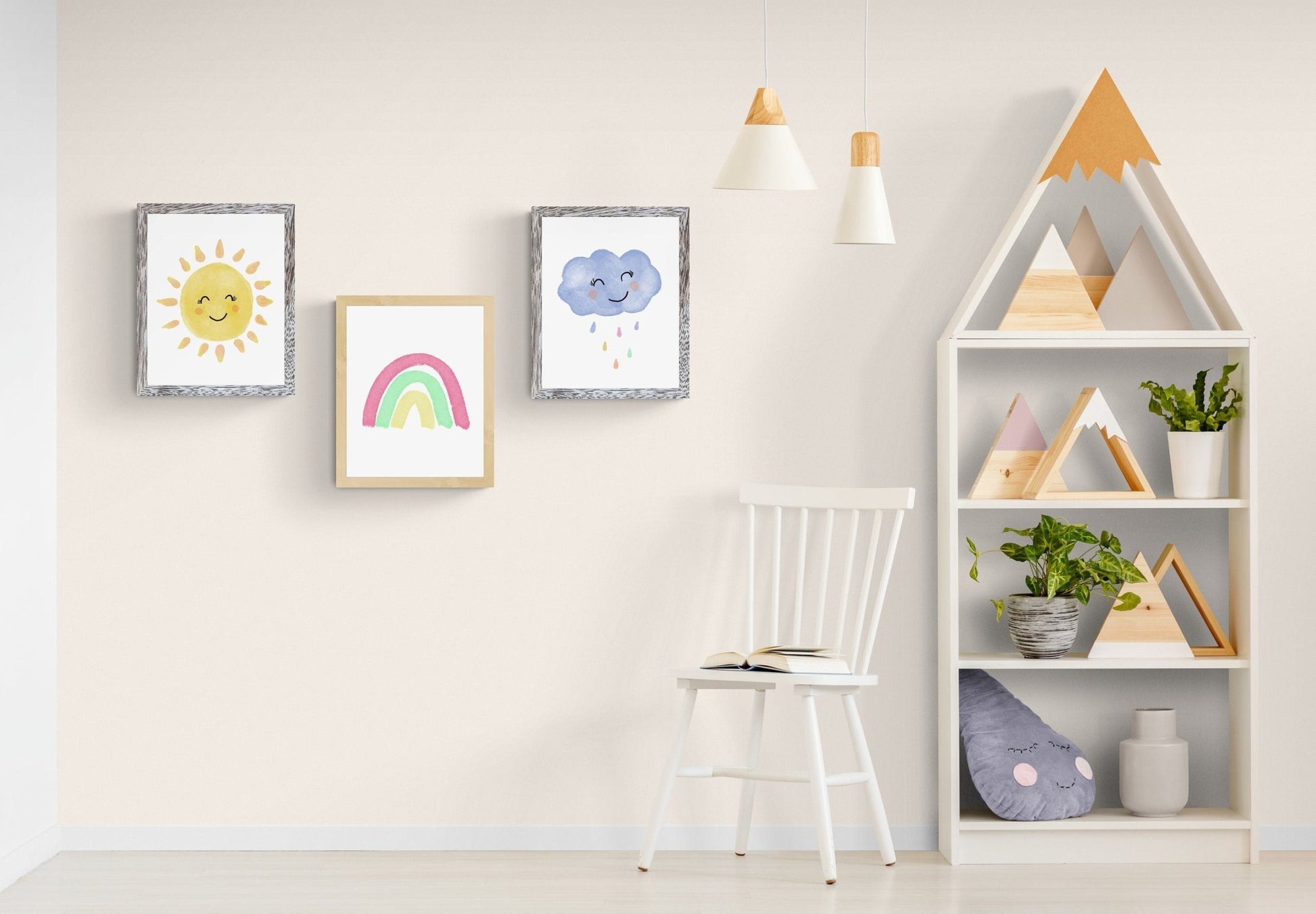 Set of 3 Original Sun Rainbow Cloud Print - MerikaArt