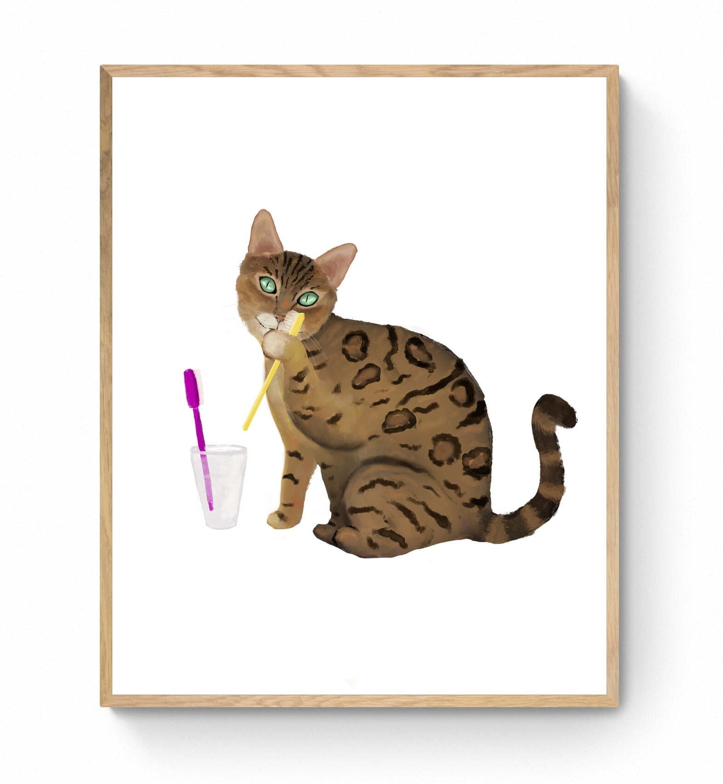 Set of 5 Gold Bengal Cat Bathroom Wall Art, Bathroom Wall Decor Set, Cat In Bath Art, Cat On Toilet Print, Cat Lover Gift - MerikaArt