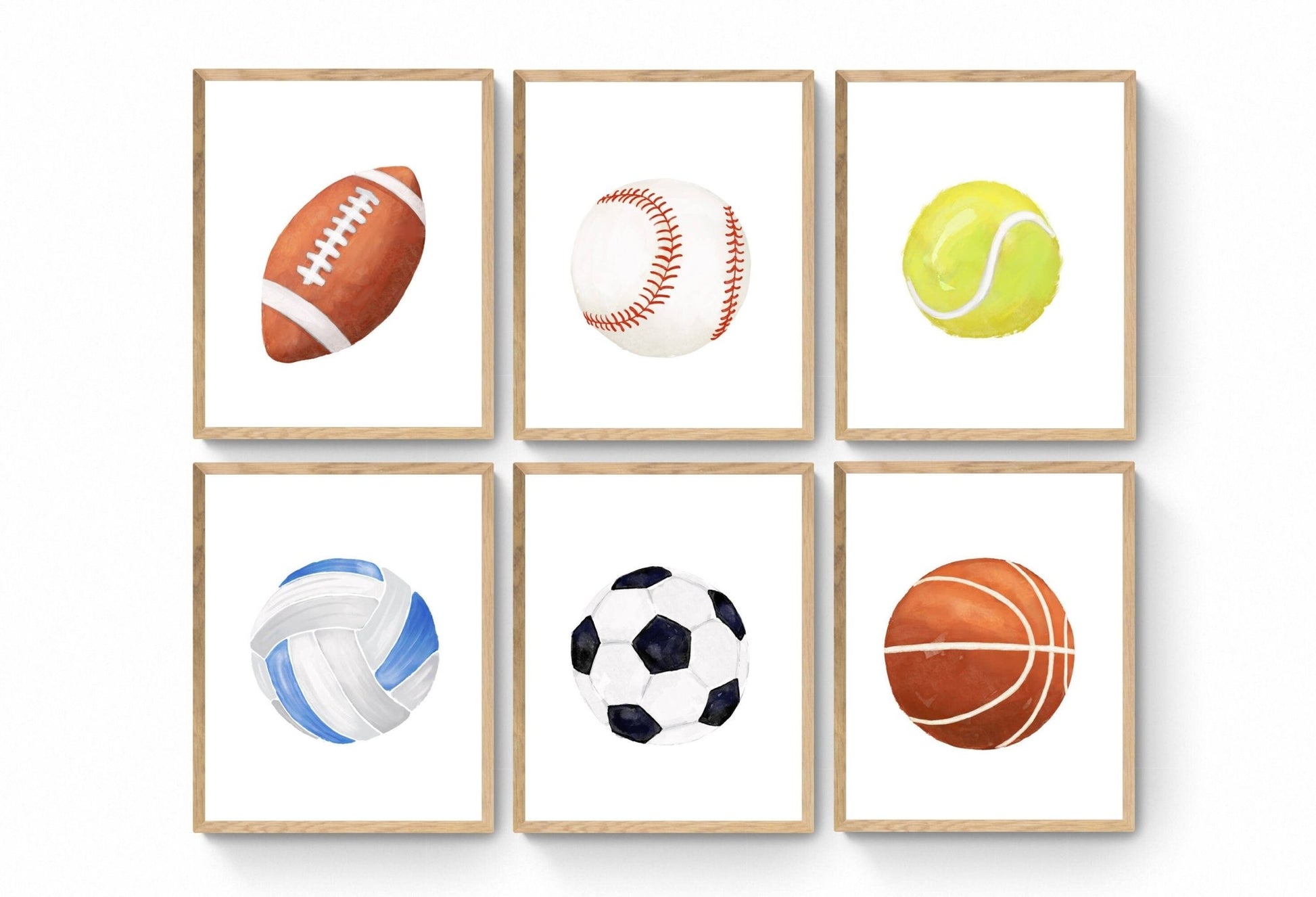 Set of 6 Sports Ball Prints, Sport Painting, Boys Room Wall Art, Girls Room Print, Kids Wall Art, Nursery Decor, Sports Lover Illustrations - MerikaArt