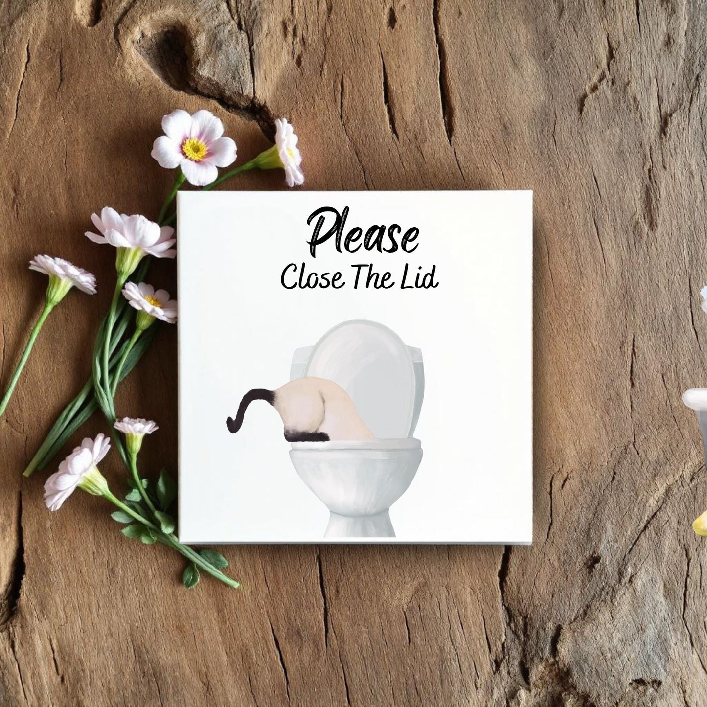 Siamese Cat Bathroom Sign Ceramic Tile - MerikaArt