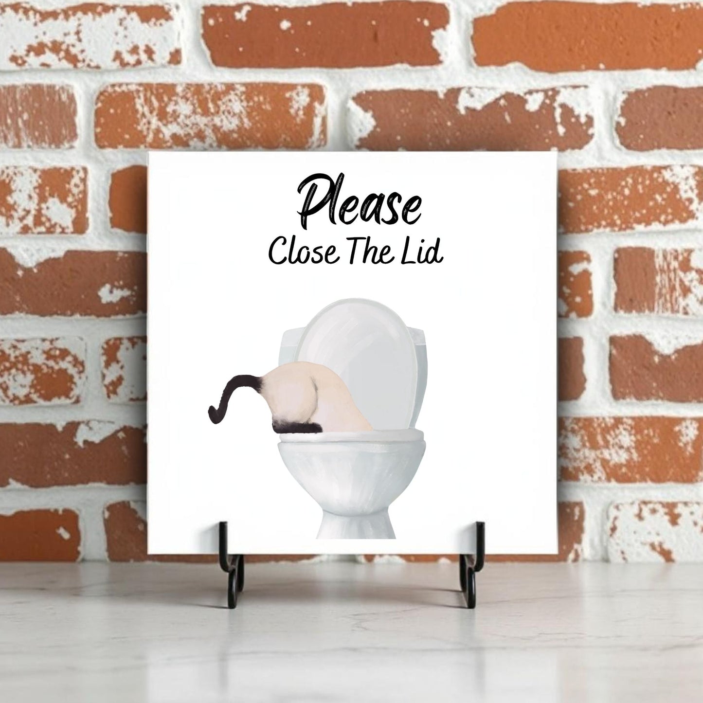Siamese Cat Bathroom Sign Ceramic Tile - MerikaArt