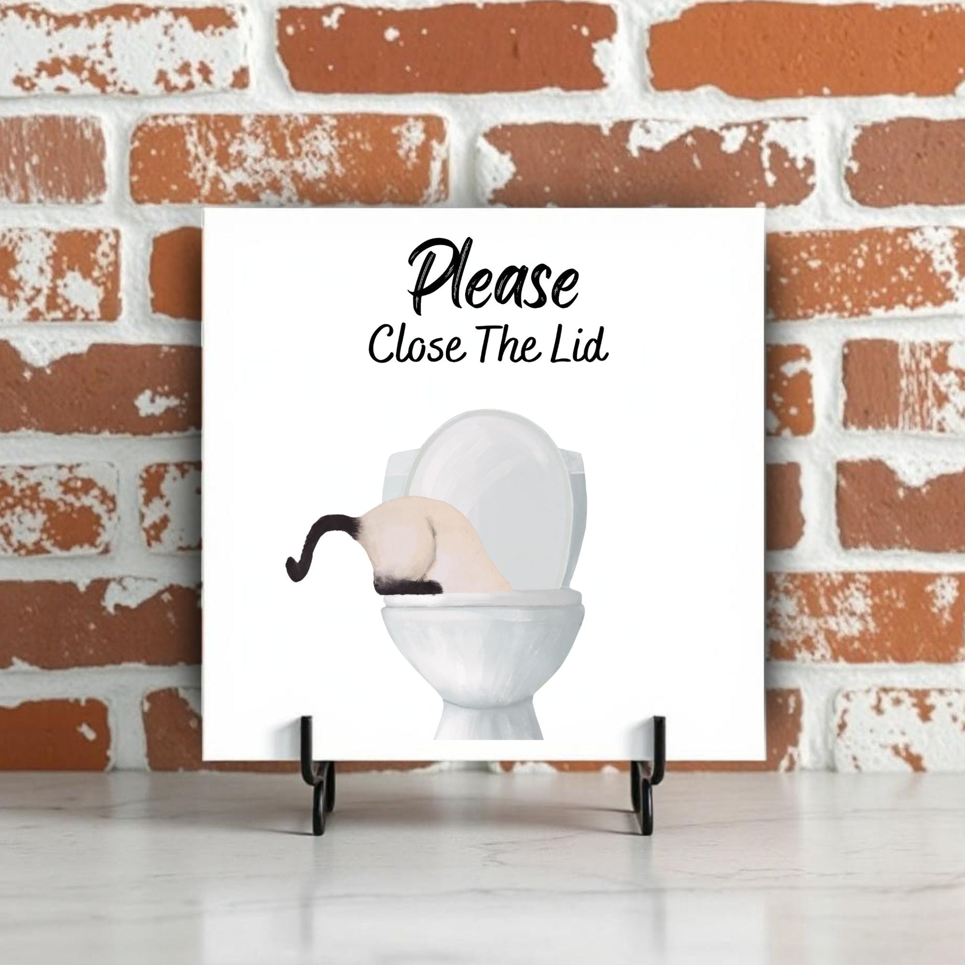 Siamese Cat Bathroom Sign Ceramic Tile - MerikaArt