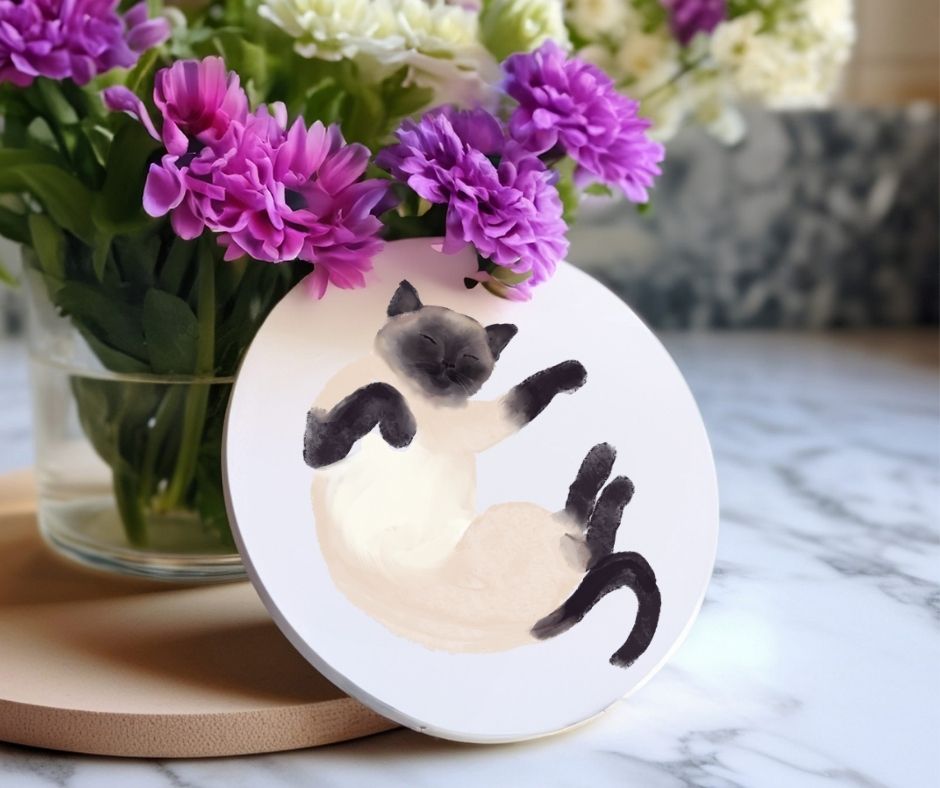 Siamese Cat Ceramic Coaster - MerikaArt