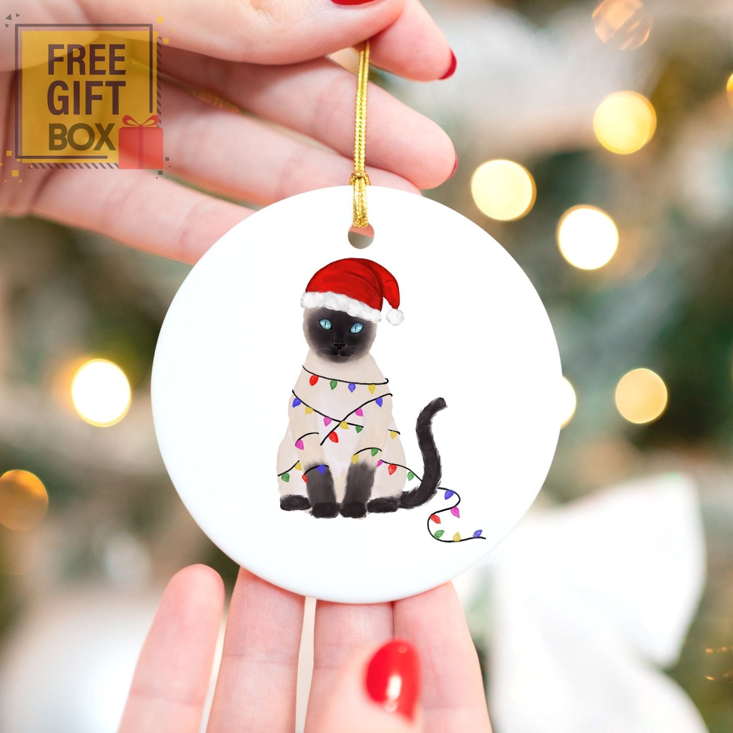 Siamese Cat Ceramic Ornament - MerikaArt