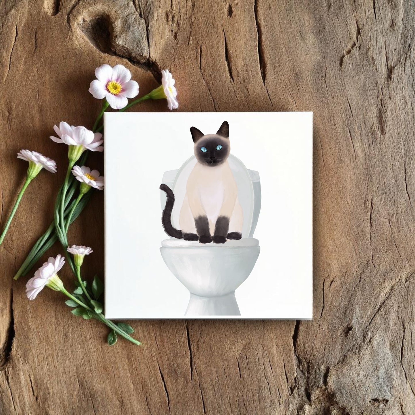 Siamese Cat Ceramic Tile – Handcrafted Whimsical Decor - MerikaArt