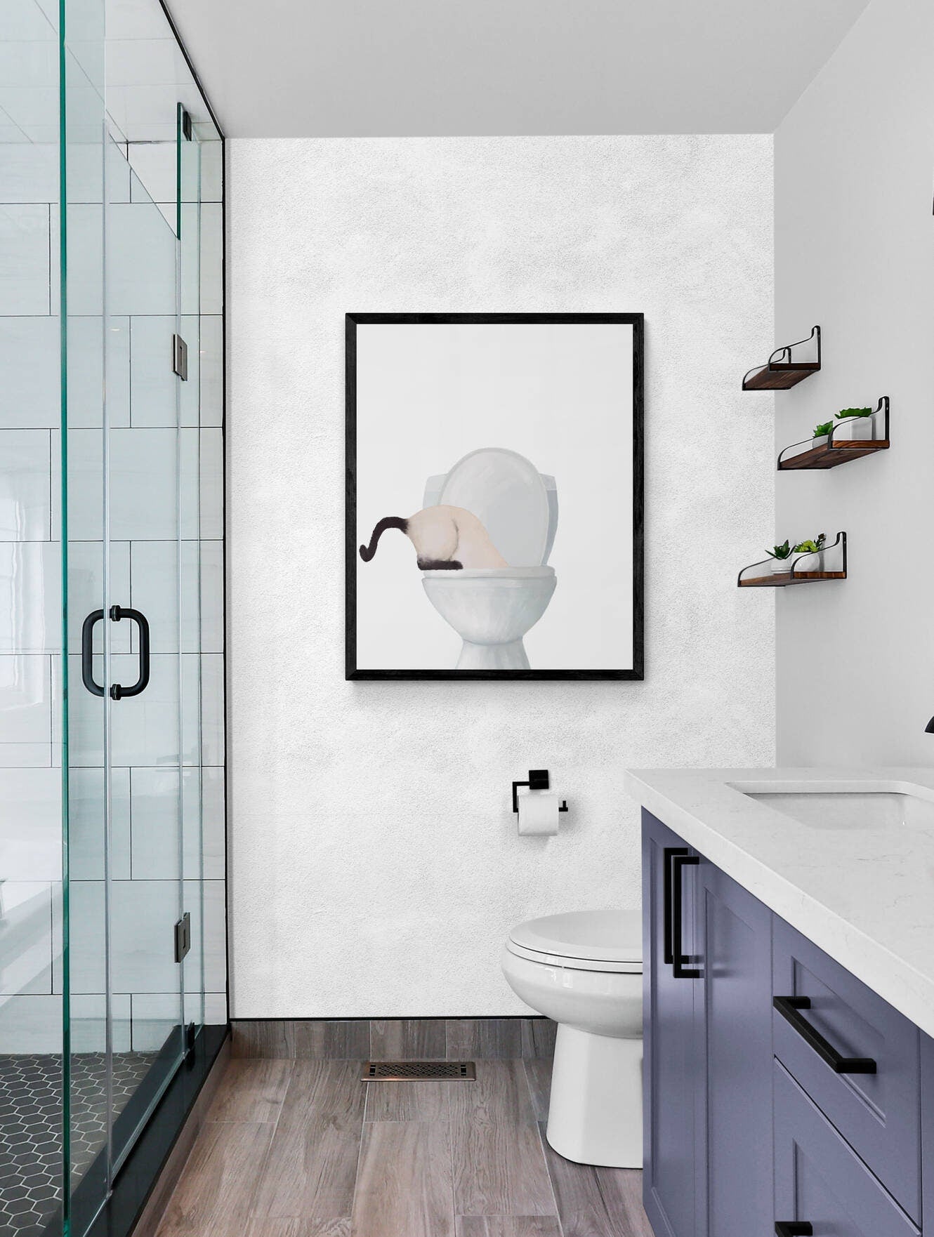 Siamese Cat Drinking Water From Toilet Art, Fat Siamese Cat Print, Bathroom Decor, Cat Painting, Kitty Licking Water From Toilet Art, - MerikaArt