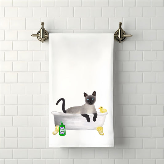 Siamese Cat in Bathtub Bathroom Towel - MerikaArt
