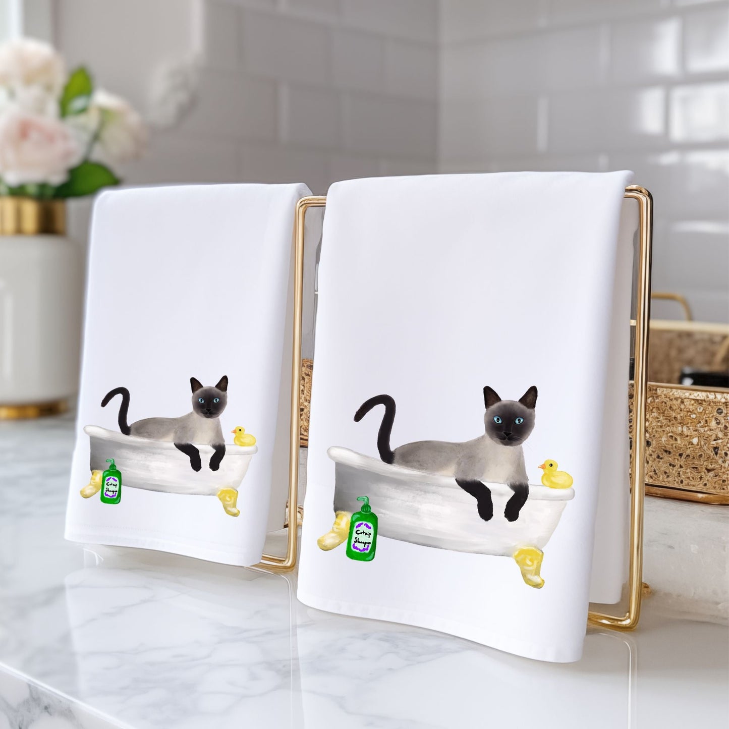 Siamese Cat in Bathtub Bathroom Towel - MerikaArt