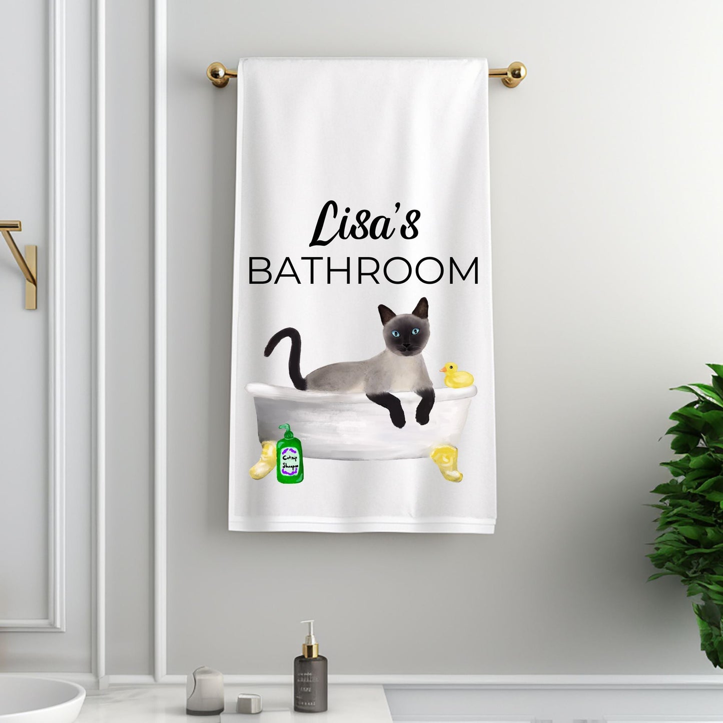 Siamese Cat in Bathtub Bathroom Towel - MerikaArt