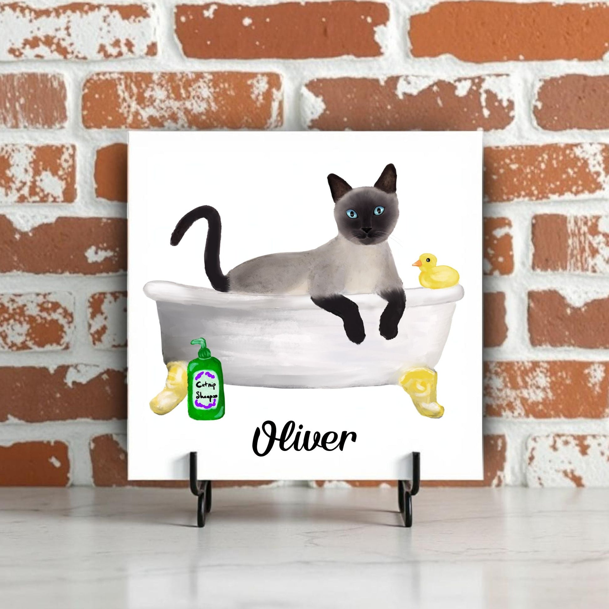 Siamese Cat in Bathtub Ceramic Tile – Handcrafted Whimsical Pet Art Decor - MerikaArt
