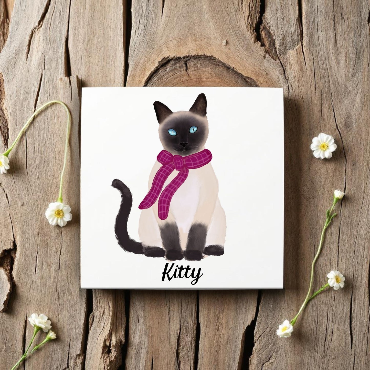Siamese Cat in Cozy Scarf Ceramic Tile - MerikaArt
