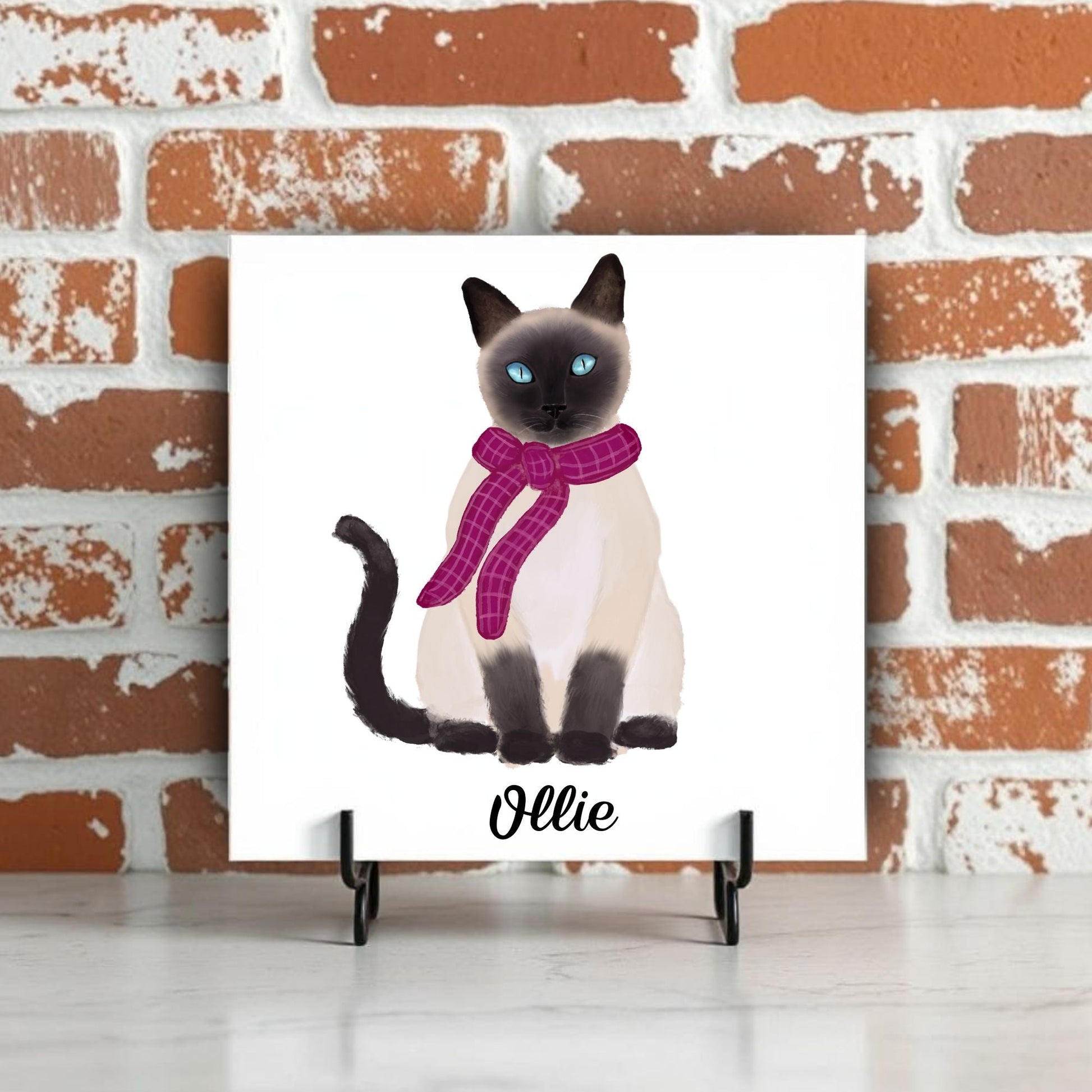 Siamese Cat in Cozy Scarf Ceramic Tile - MerikaArt