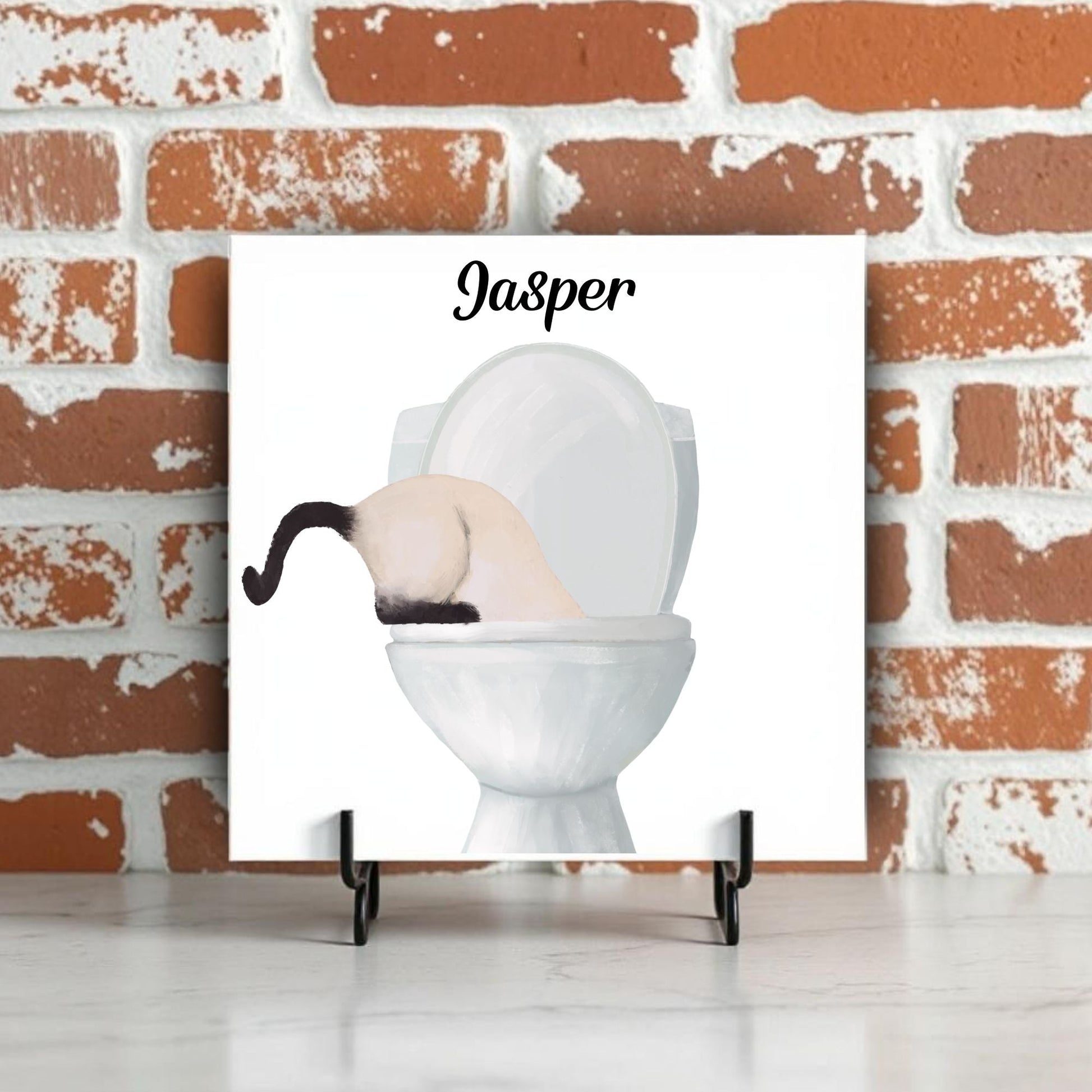 Siamese Cat in Toilet Adventure Ceramic Tile – Playful Cat Lover Decor - MerikaArt