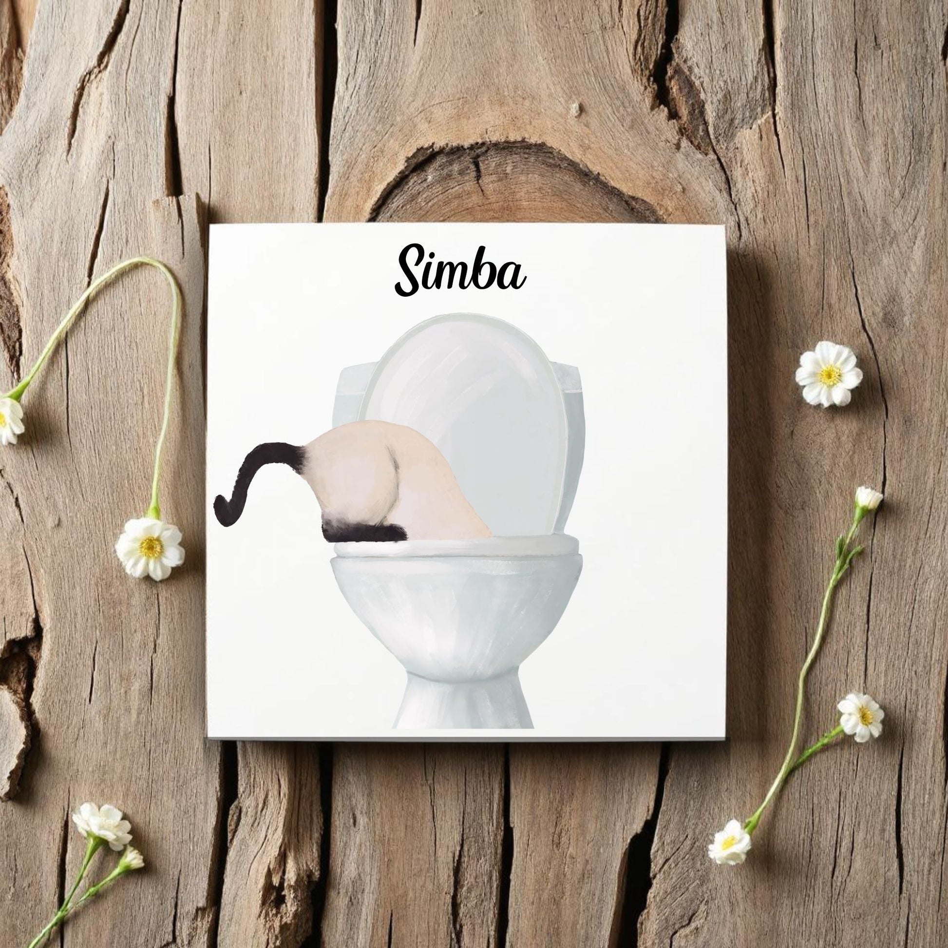 Siamese Cat in Toilet Adventure Ceramic Tile – Playful Cat Lover Decor - MerikaArt