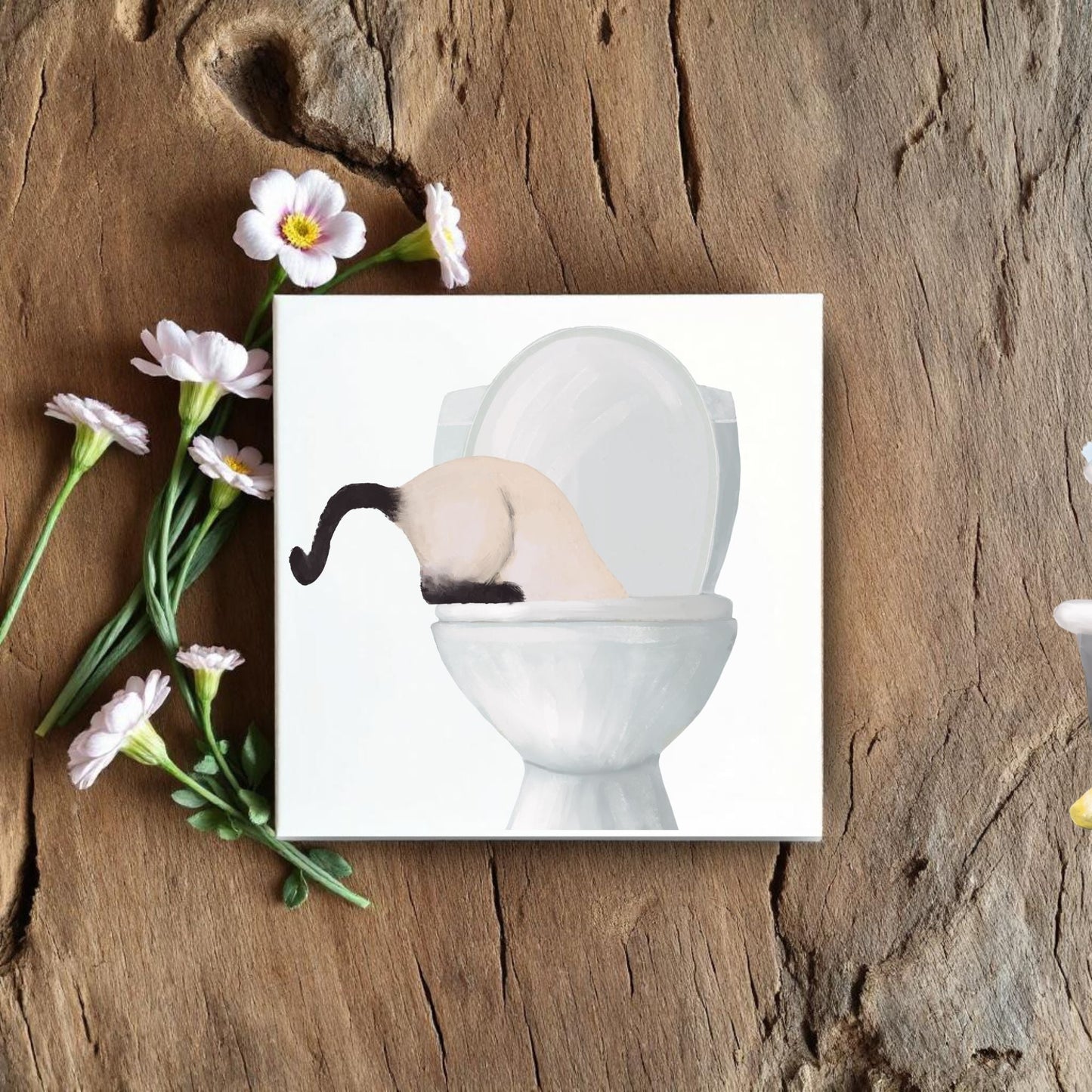 Siamese Cat in Toilet Adventure Ceramic Tile – Playful Cat Lover Decor - MerikaArt