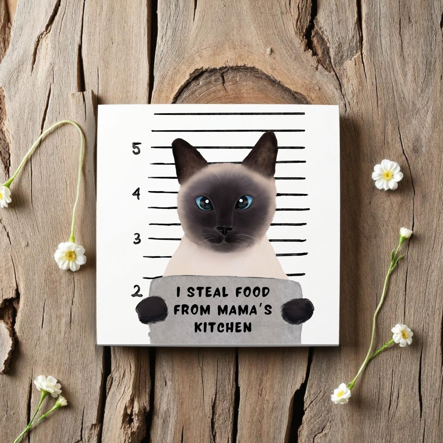 Siamese Cat Mugshot Ceramic Tile - MerikaArt