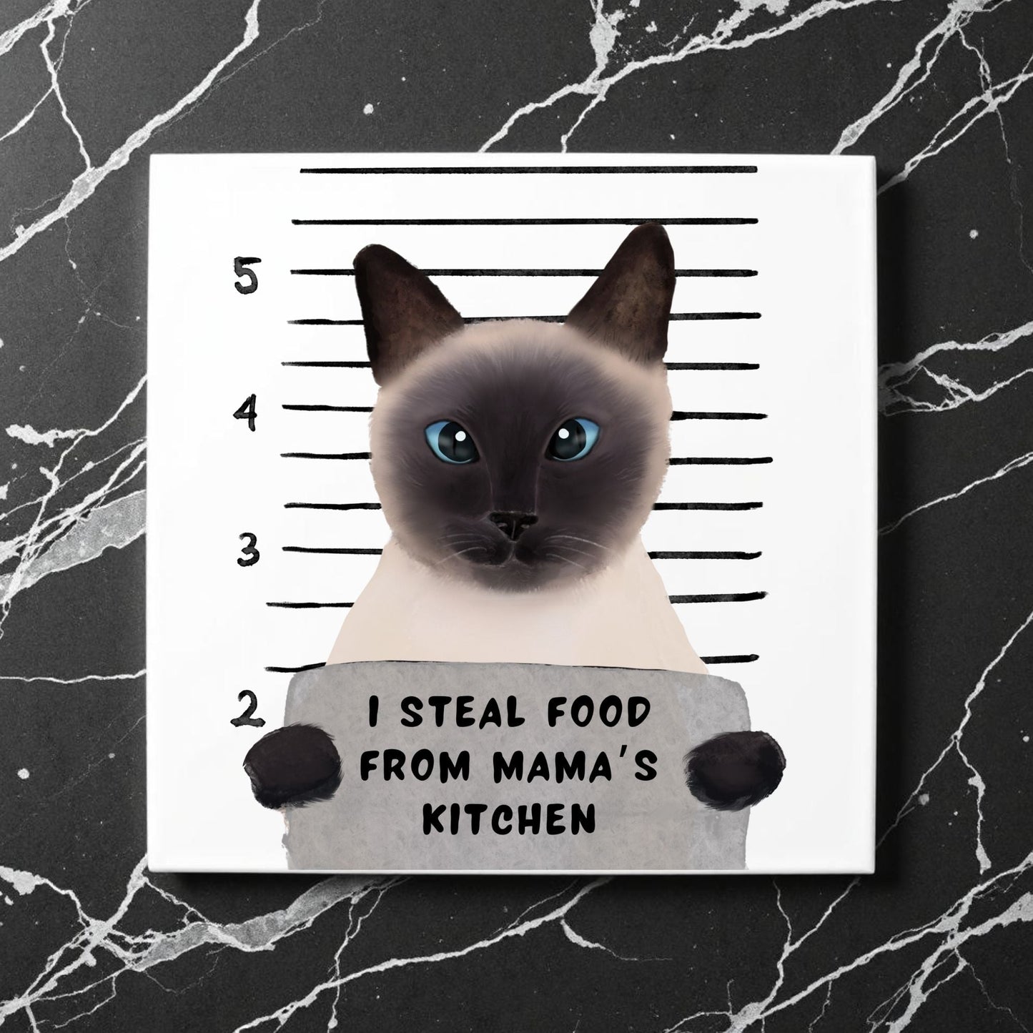 Siamese Cat Mugshot Ceramic Tile - MerikaArt