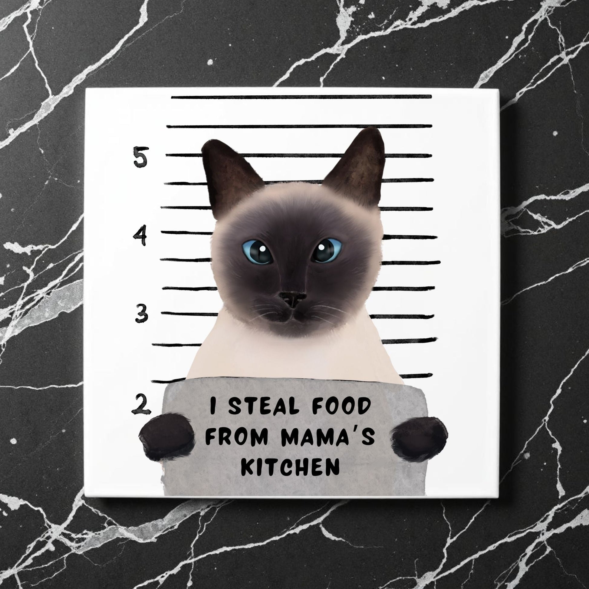 Siamese Cat Mugshot Ceramic Tile - MerikaArt