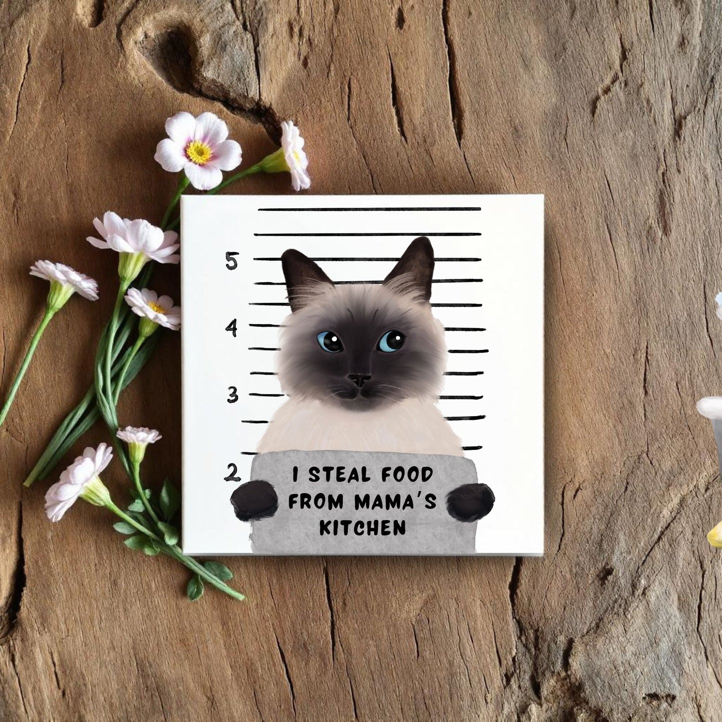 Siamese Cat Mugshot Ceramic Tile - MerikaArt