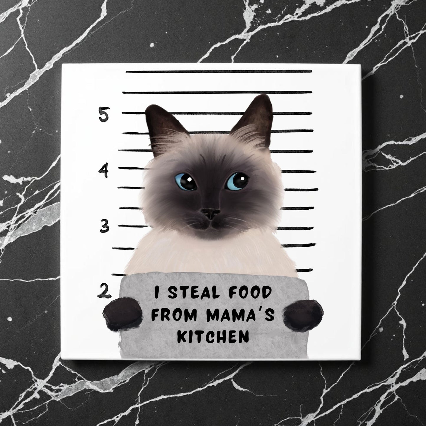 Siamese Cat Mugshot Ceramic Tile - MerikaArt