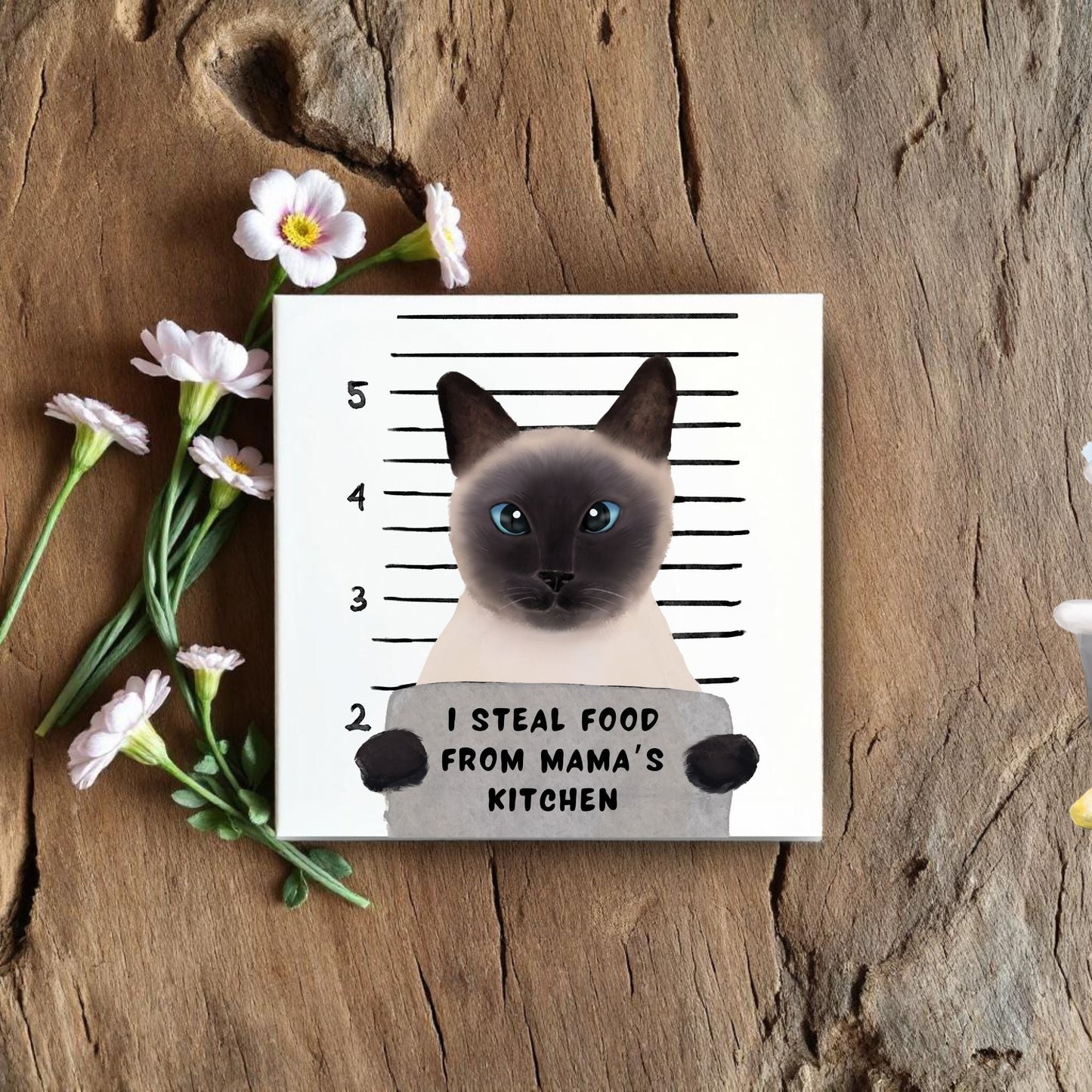 Siamese Cat Mugshot Ceramic Tile - MerikaArt