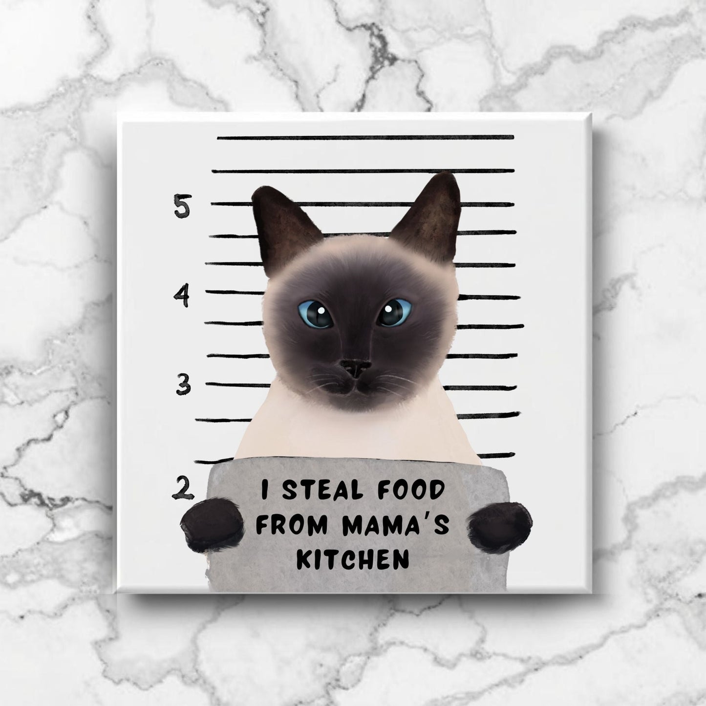 Siamese Cat Mugshot Ceramic Tile - MerikaArt
