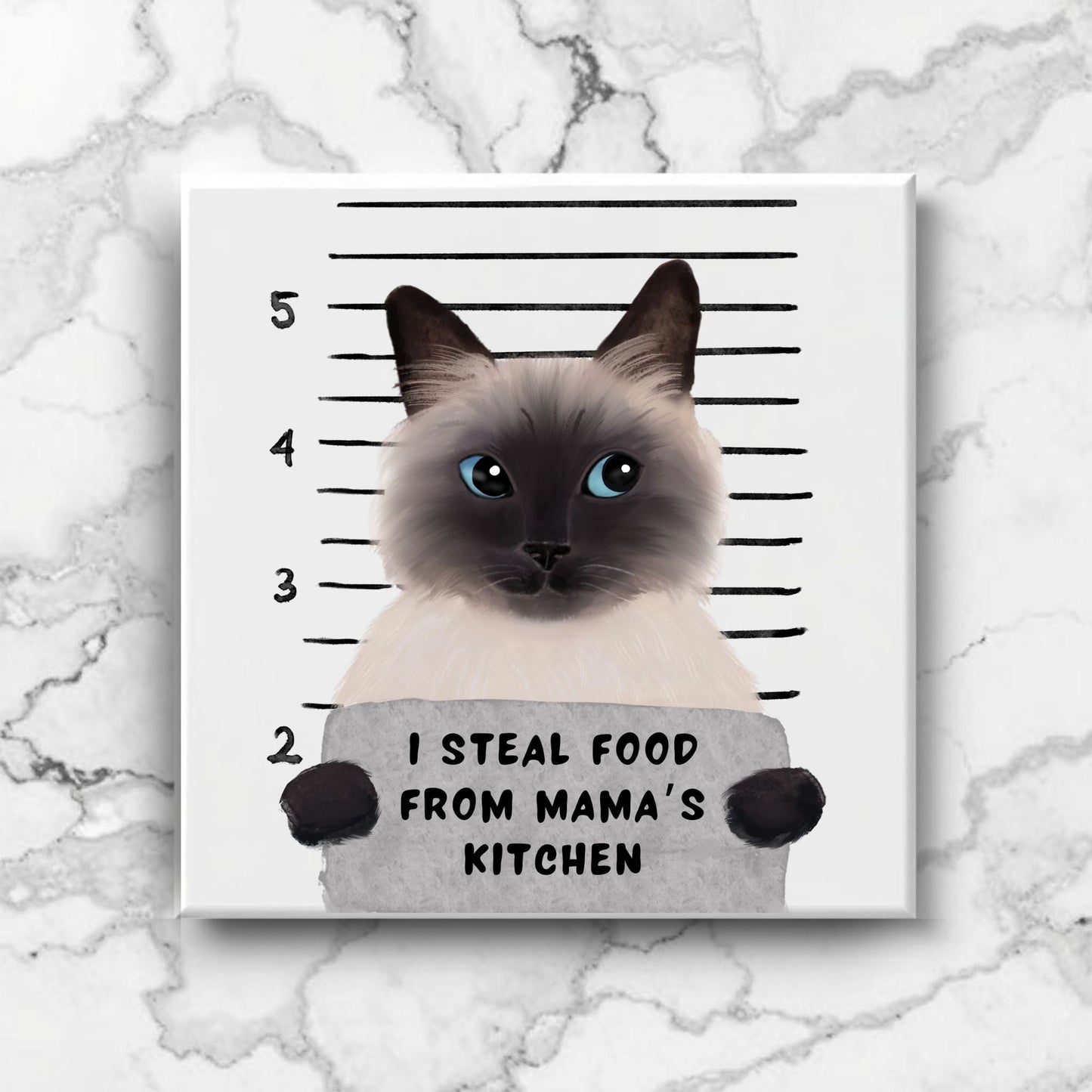 Siamese Cat Mugshot Ceramic Tile - MerikaArt