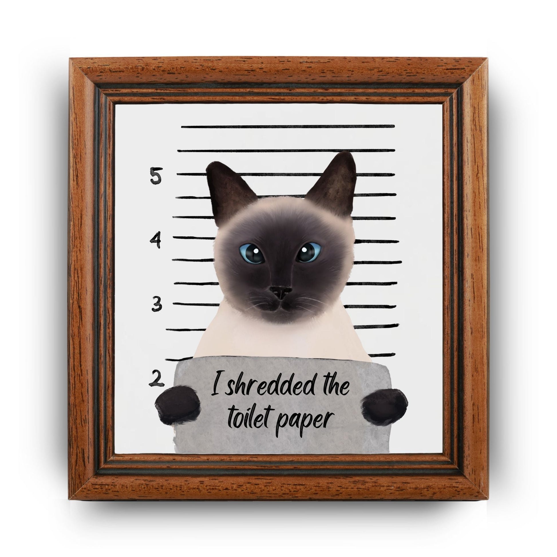 Siamese Cat Mugshot Ceramic Tile – Handcrafted Whimsical Pet Art Decor - MerikaArt
