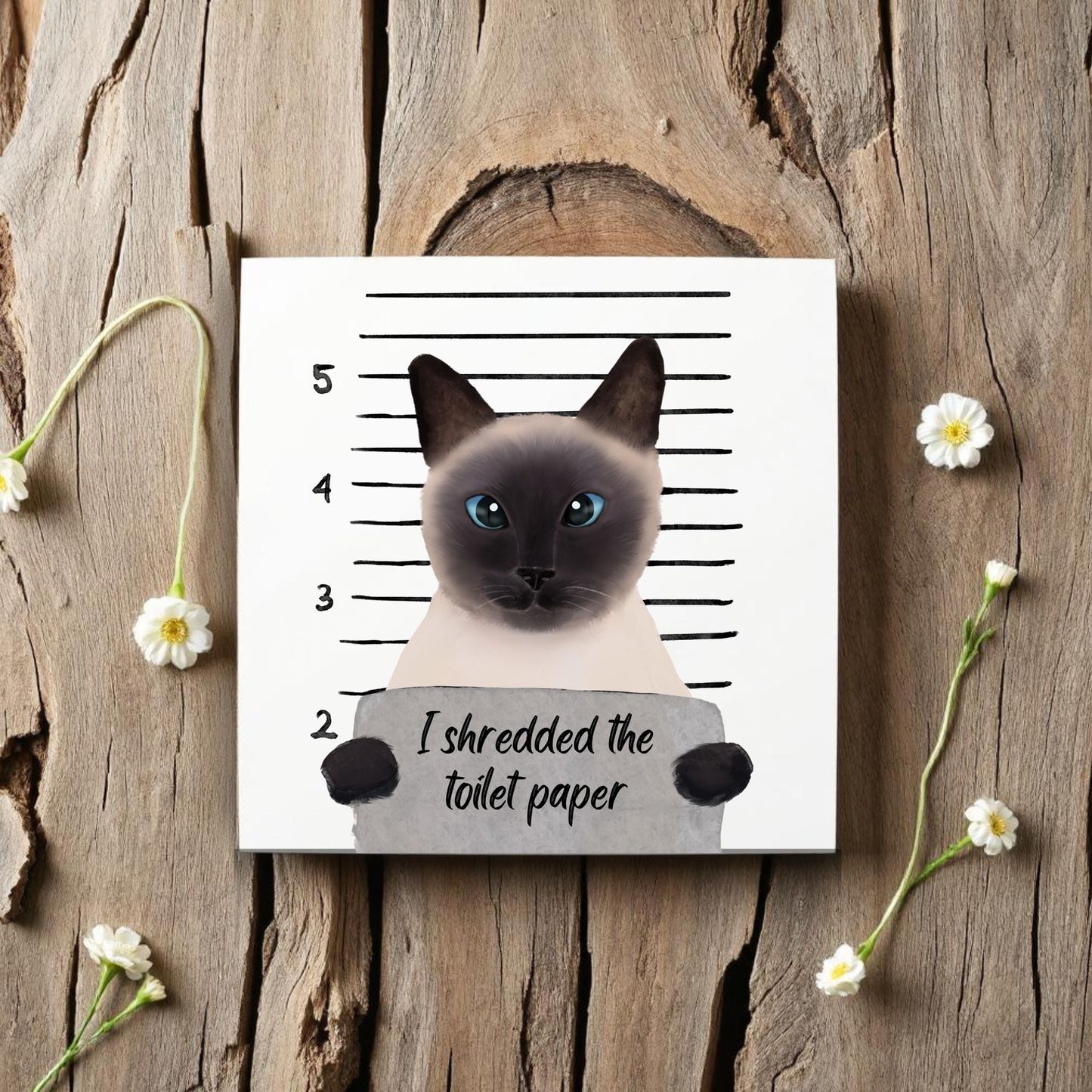 Siamese Cat Mugshot Ceramic Tile – Handcrafted Whimsical Pet Art Decor - MerikaArt
