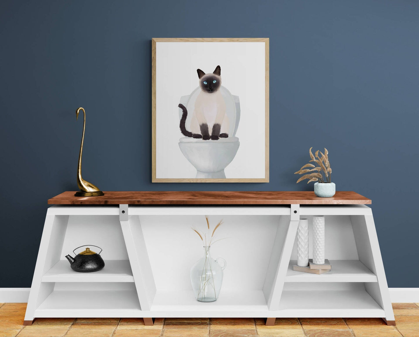 Siamese Cat On Toilet Print, Siamese Cat On Toilet Bathroom Artwork, Bathroom Cat Painting, Funny Cat Print, Cat Lover Gift, Cat Mom Gift - MerikaArt