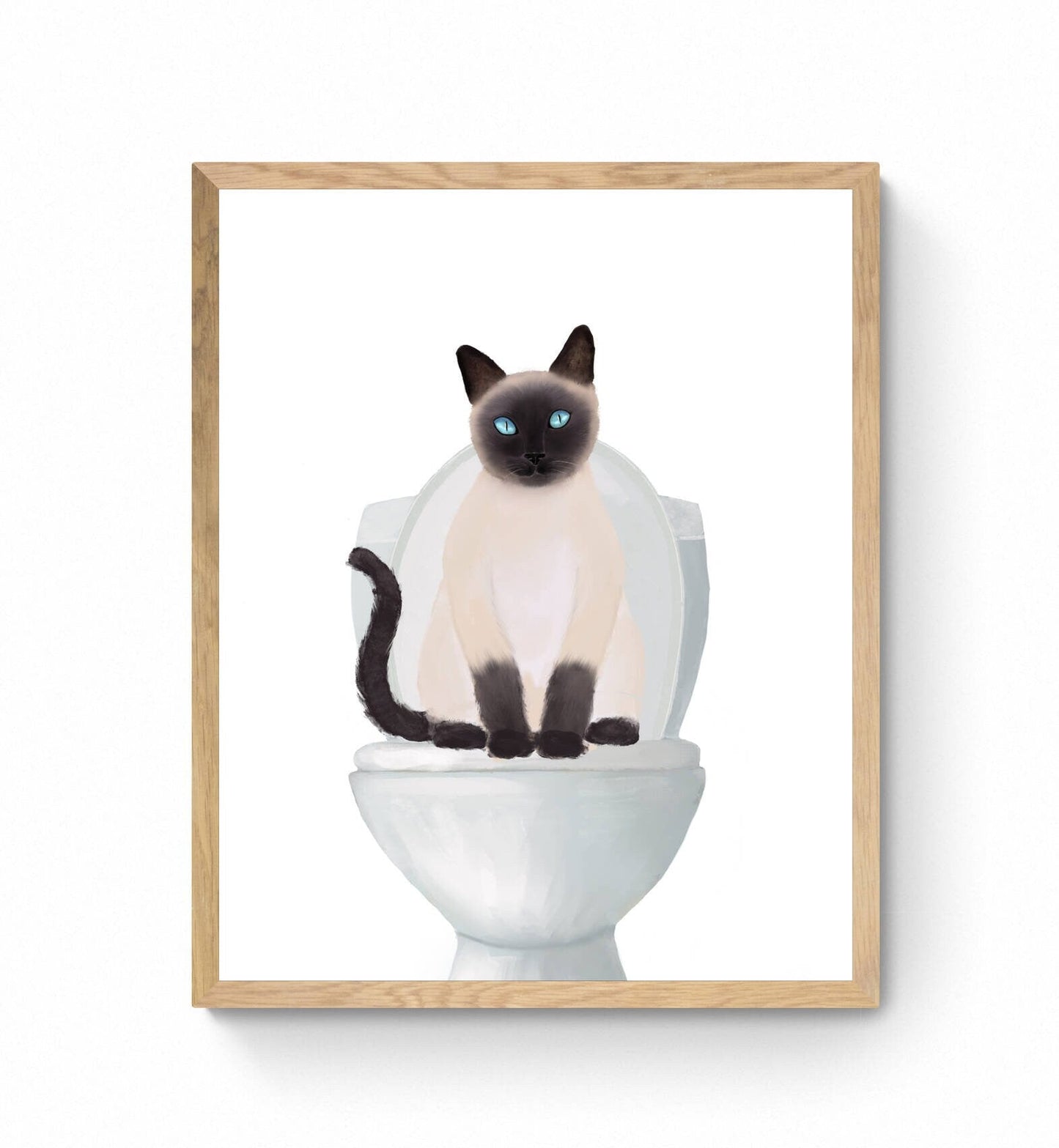 Siamese Cat On Toilet Print, Siamese Cat On Toilet Bathroom Artwork, Bathroom Cat Painting, Funny Cat Print, Cat Lover Gift, Cat Mom Gift - MerikaArt