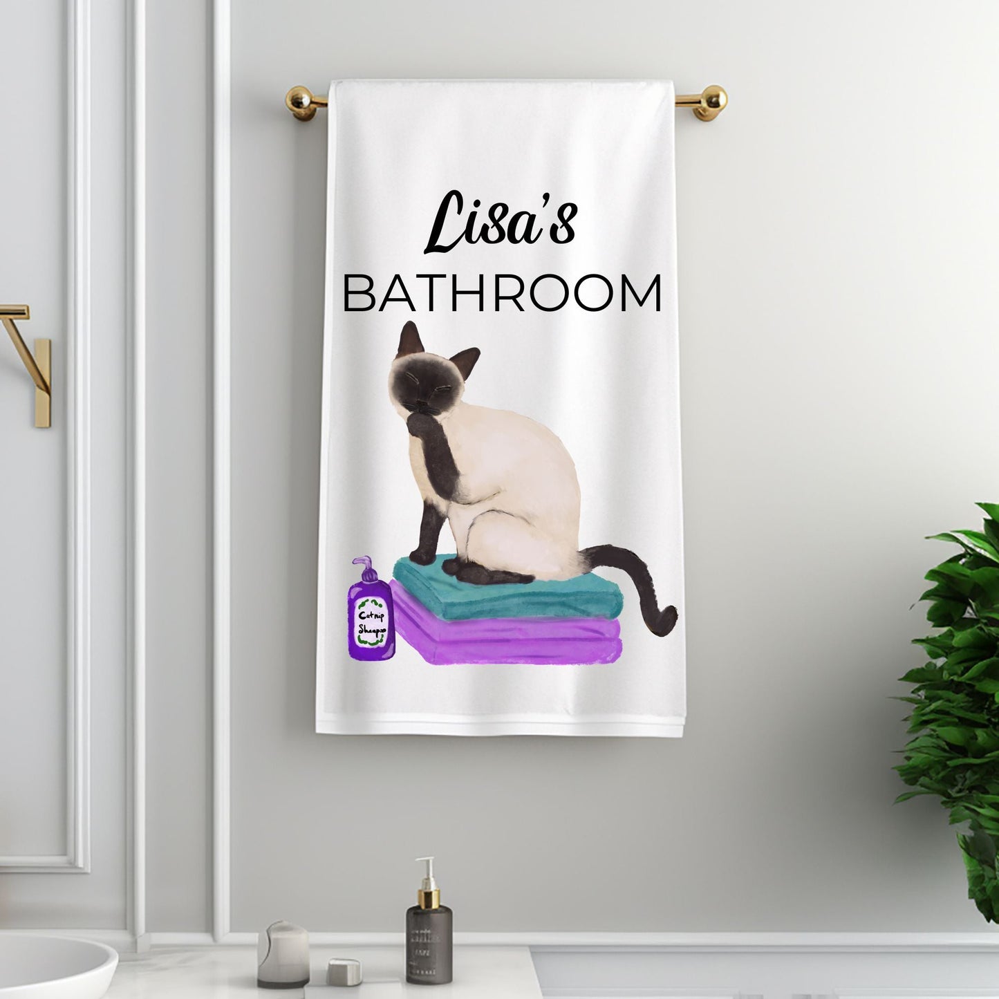 Siamese Cat on Towels Bathroom Towel - MerikaArt
