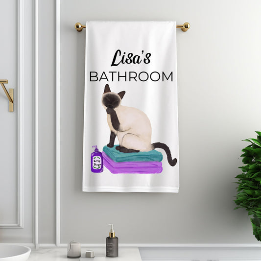 Siamese Cat on Towels Bathroom Towel - MerikaArt