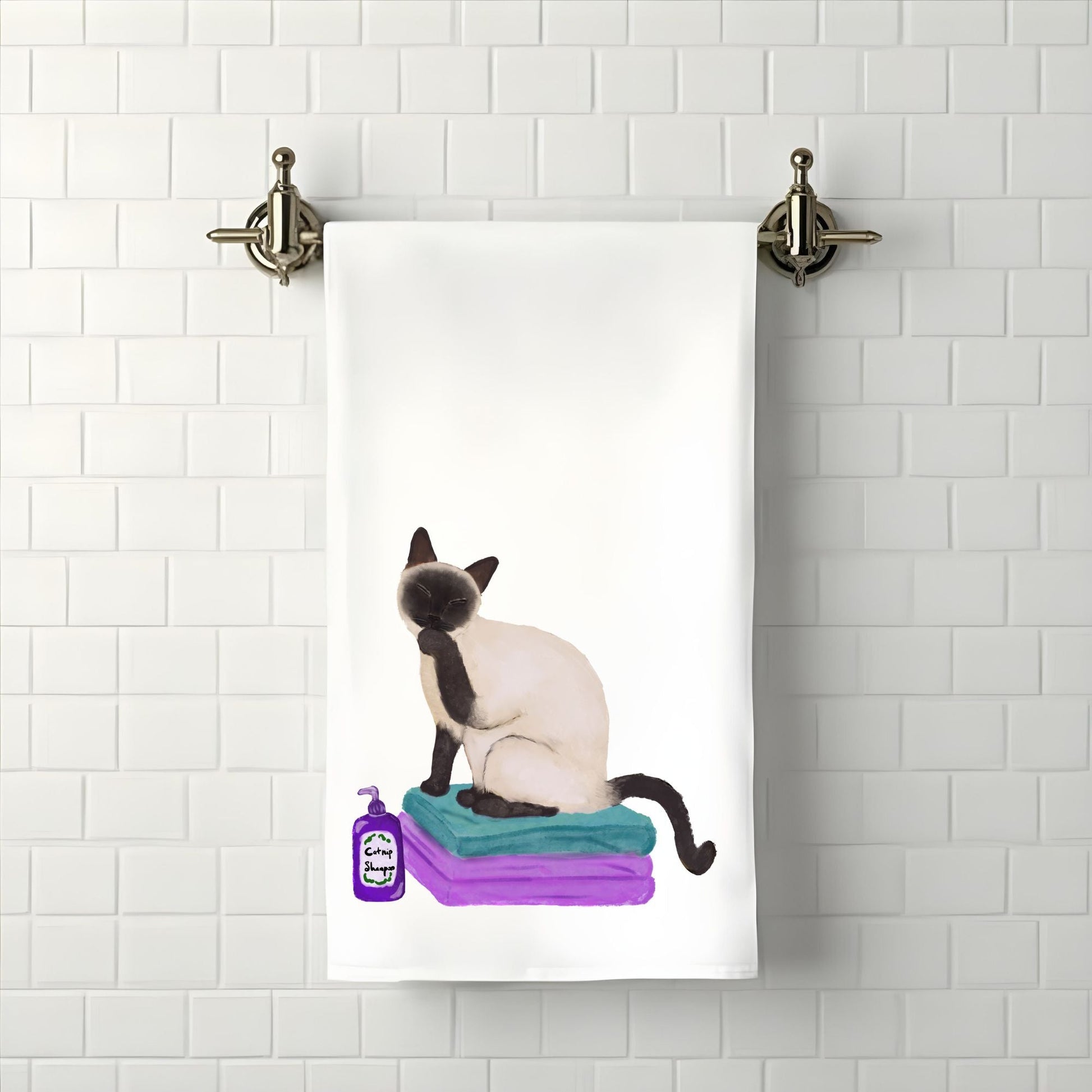 Siamese Cat on Towels Bathroom Towel - MerikaArt