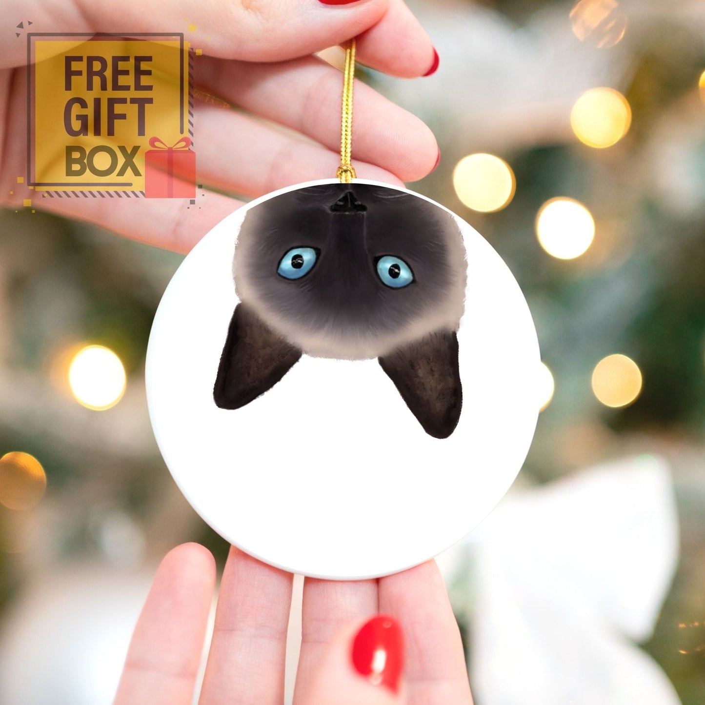 Siamese Cat Peekaboo Ceramic Ornament - MerikaArt