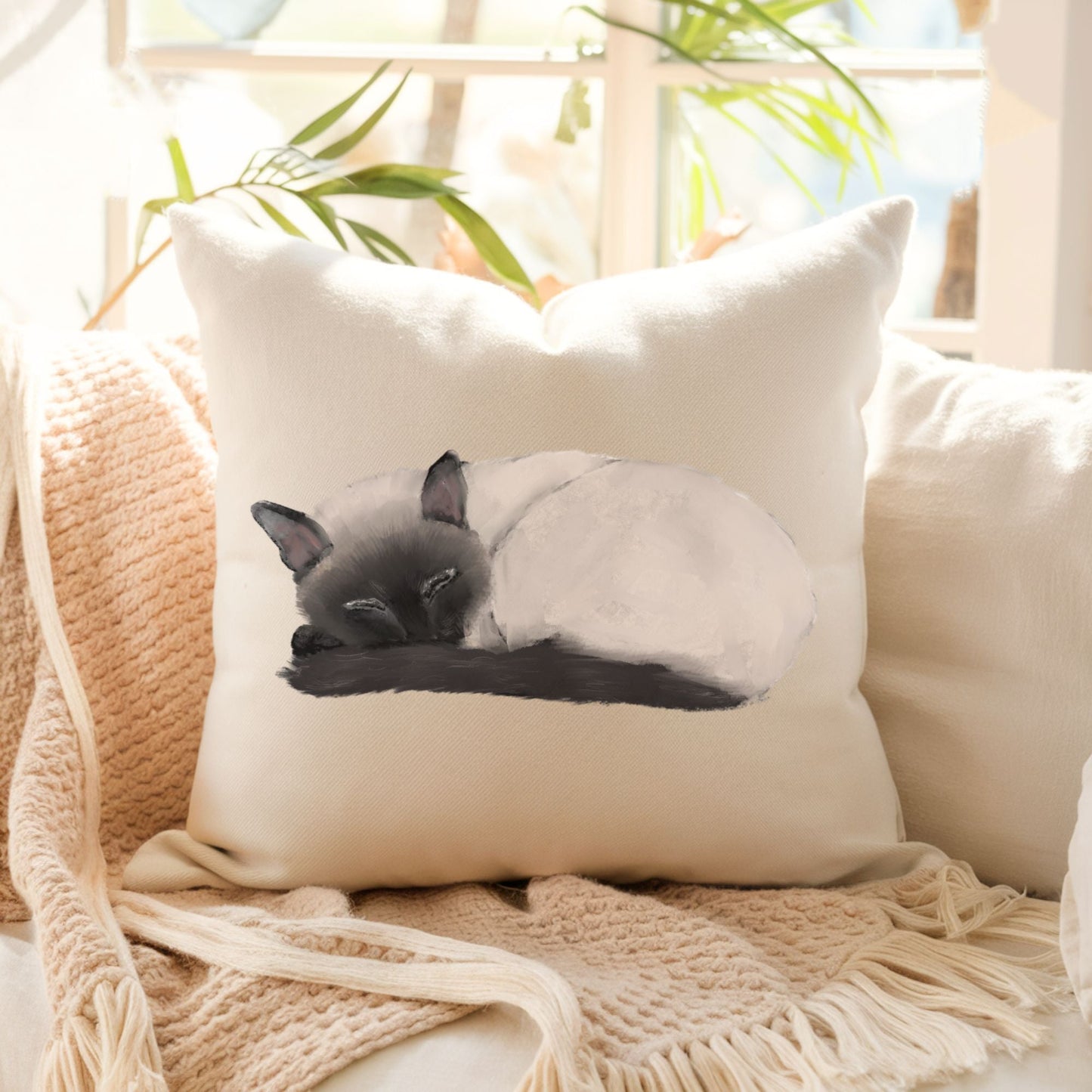 Siamese Cat Pillow - MerikaArt