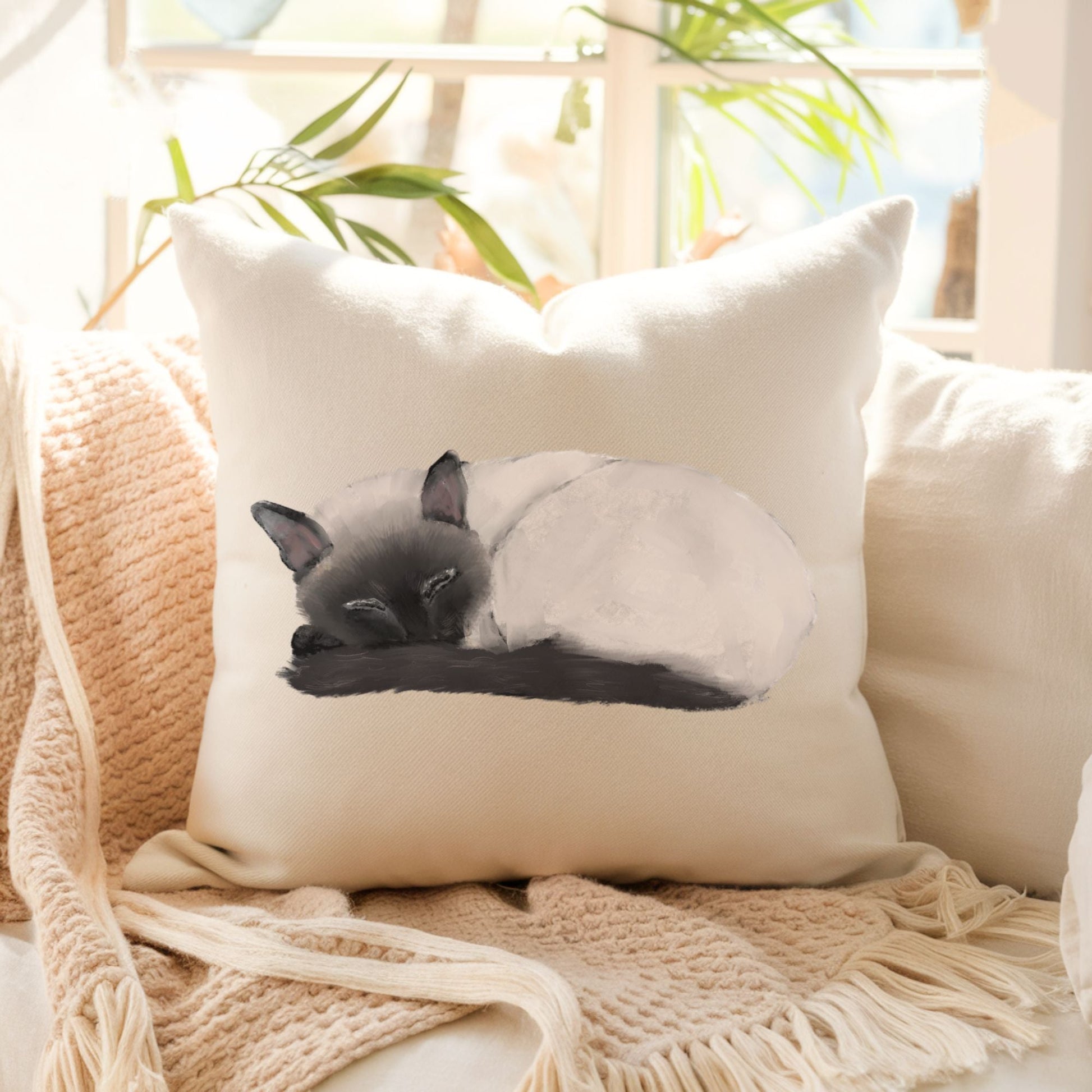 Siamese Cat Pillow - MerikaArt