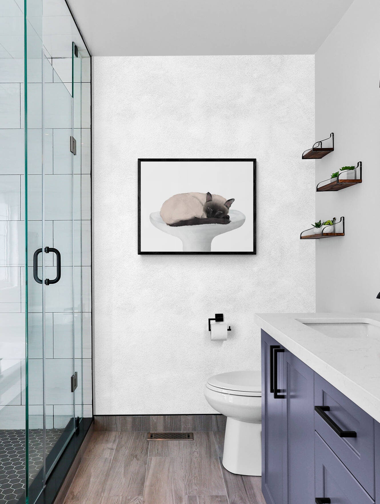 Siamese Cat Sleeping In Sink Art, Siamese Cat In Bath Print, Siamese Kitten Art, Cat Illustration, Home Wall Decor, Spa Painting, Cat Lover - MerikaArt