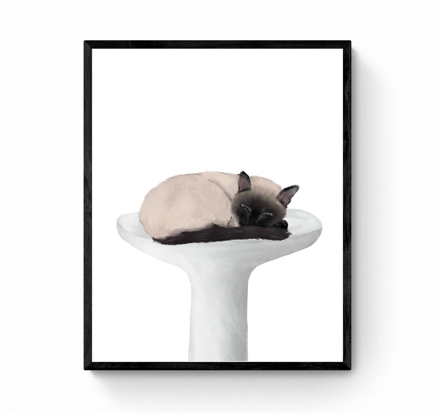 Siamese Cat Sleeping In Sink Art, Siamese Cat In Bath Print, Siamese Kitten Art, Cat Illustration, Home Wall Decor, Spa Painting, Cat Lover - MerikaArt