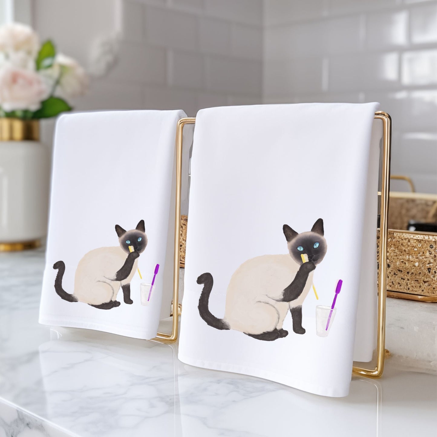 Siamese Cat Toothbrush Bathroom Towel - MerikaArt