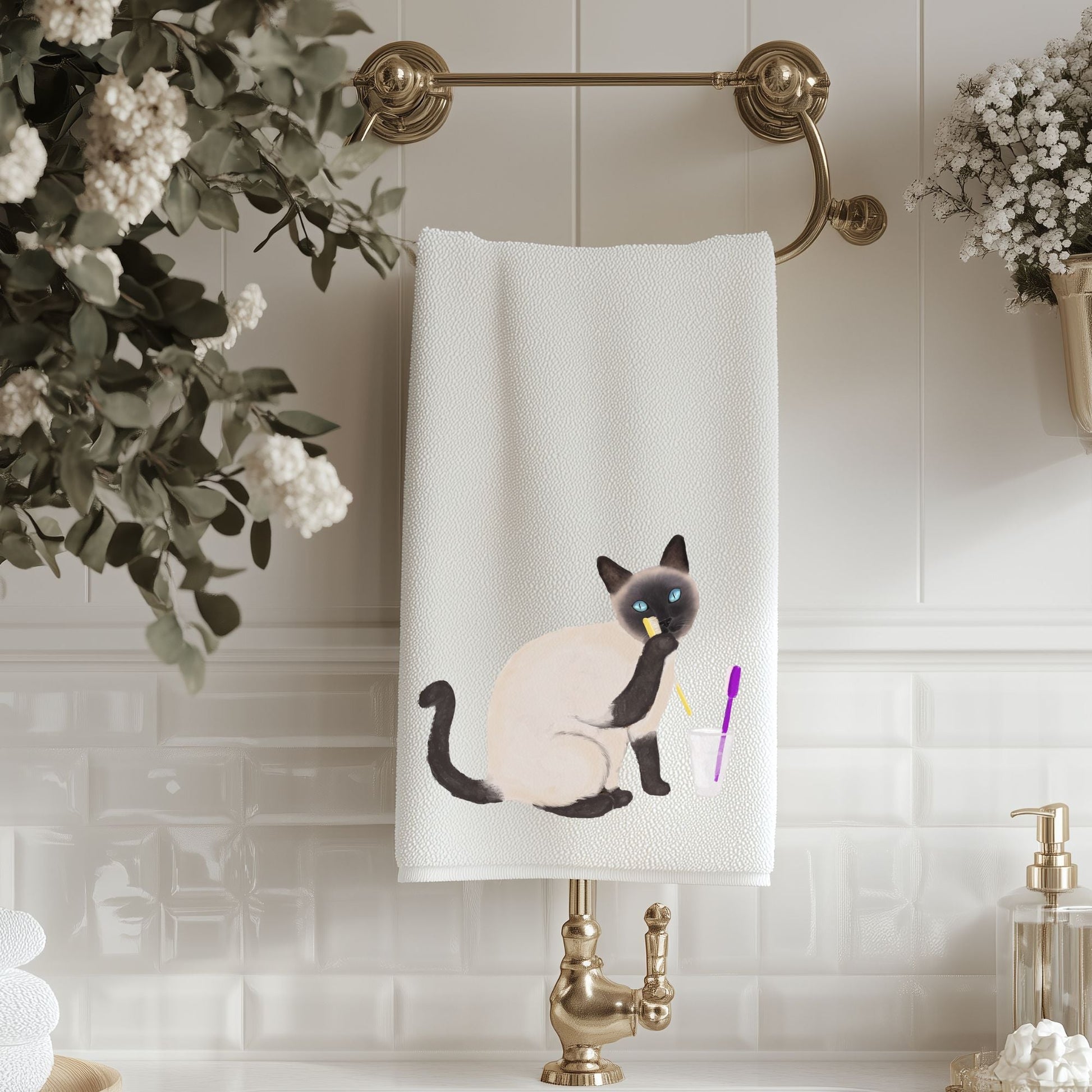 Siamese Cat Toothbrush Bathroom Towel - MerikaArt