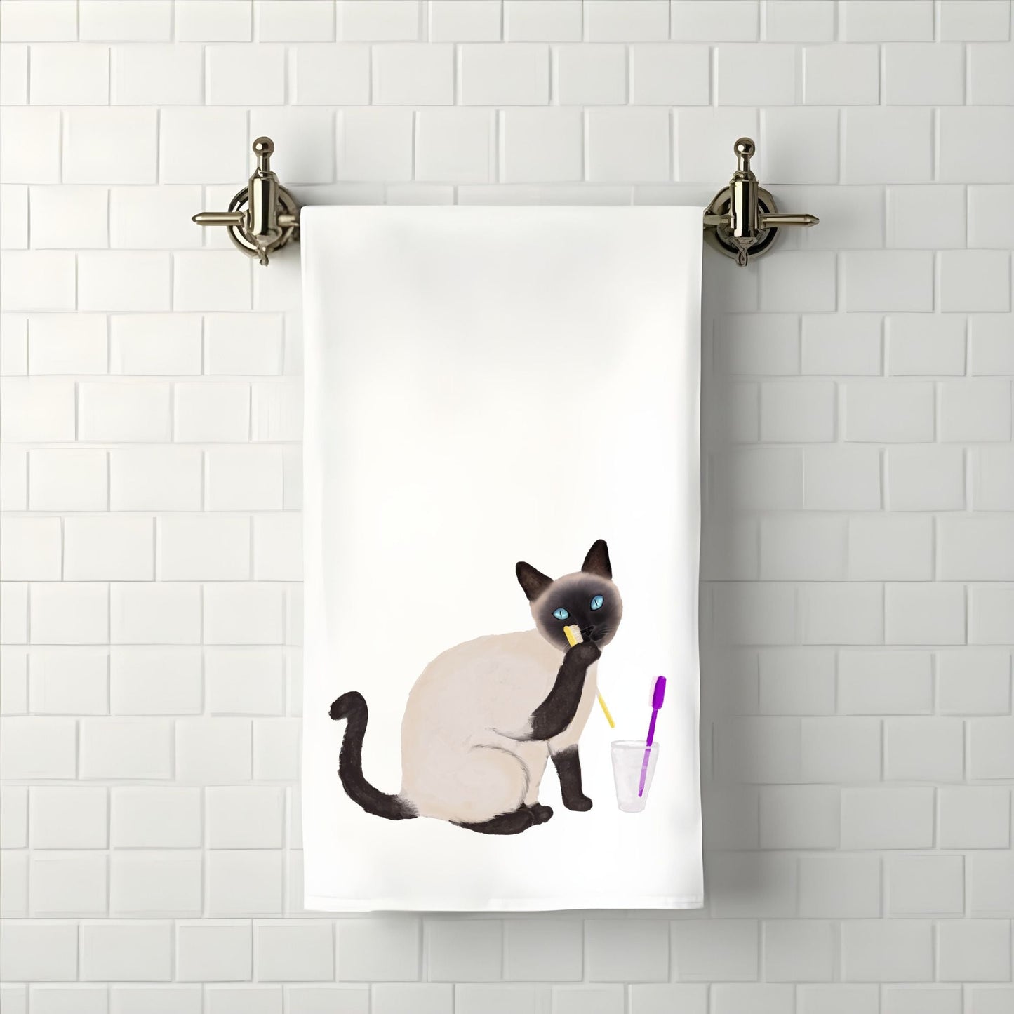 Siamese Cat Toothbrush Bathroom Towel - MerikaArt