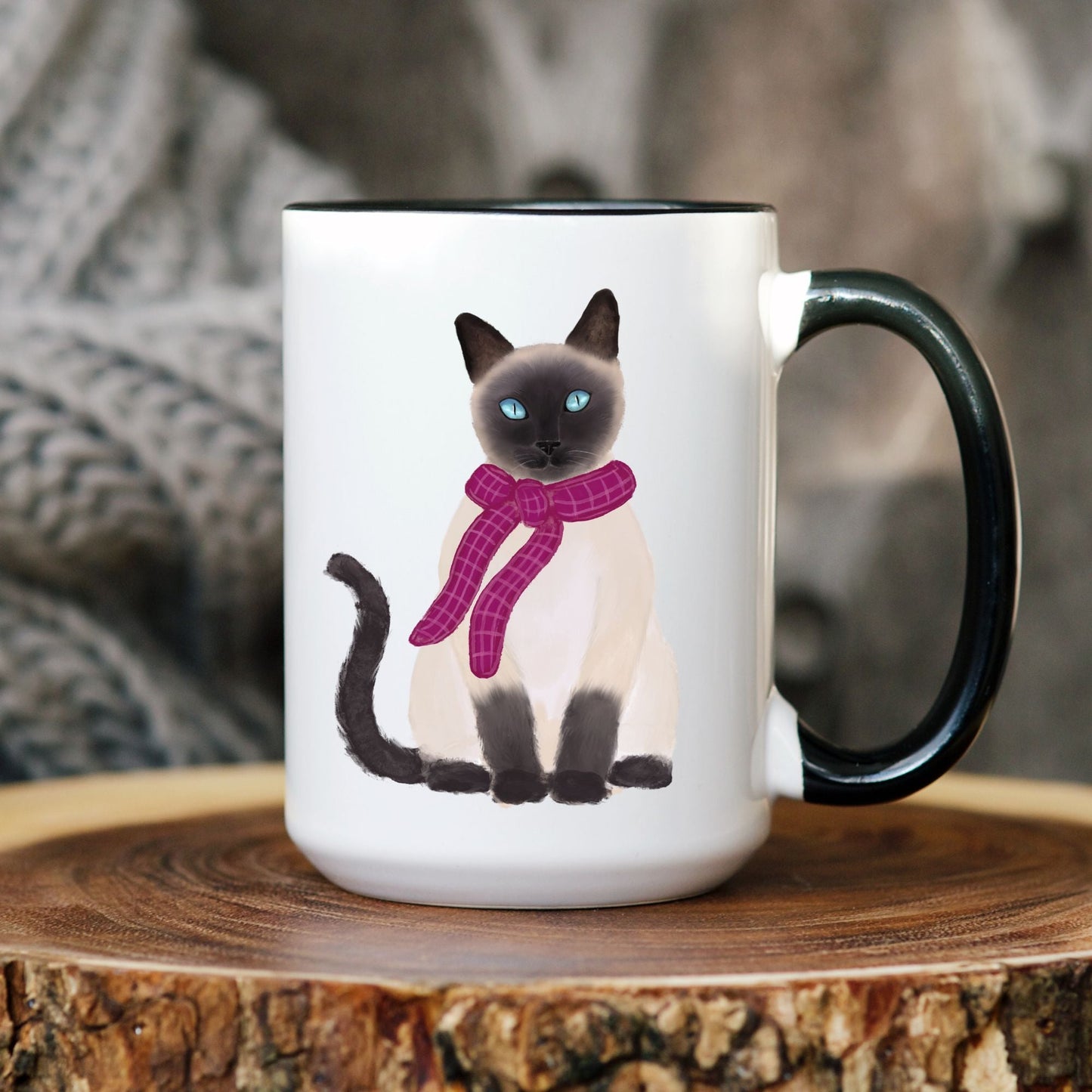 Siamese Cat with Scarf Ceramic Mug - MerikaArt