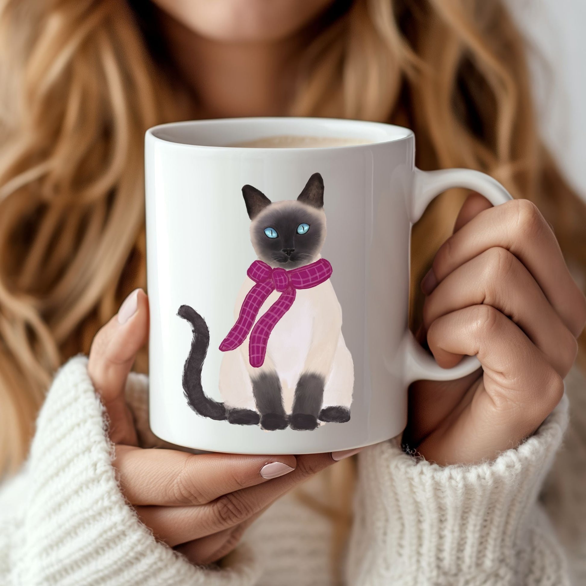 Siamese Cat with Scarf Ceramic Mug - MerikaArt