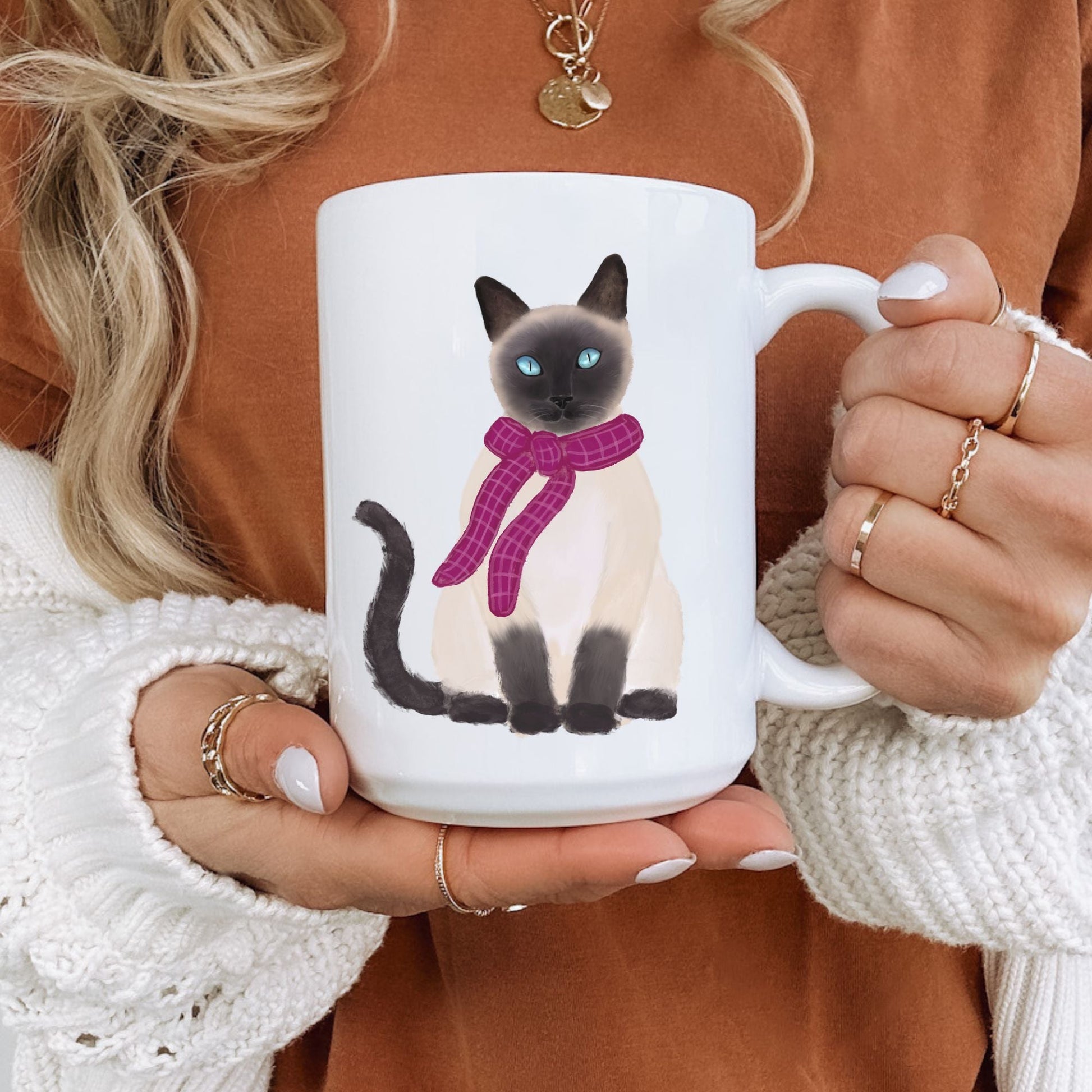 Siamese Cat with Scarf Ceramic Mug - MerikaArt