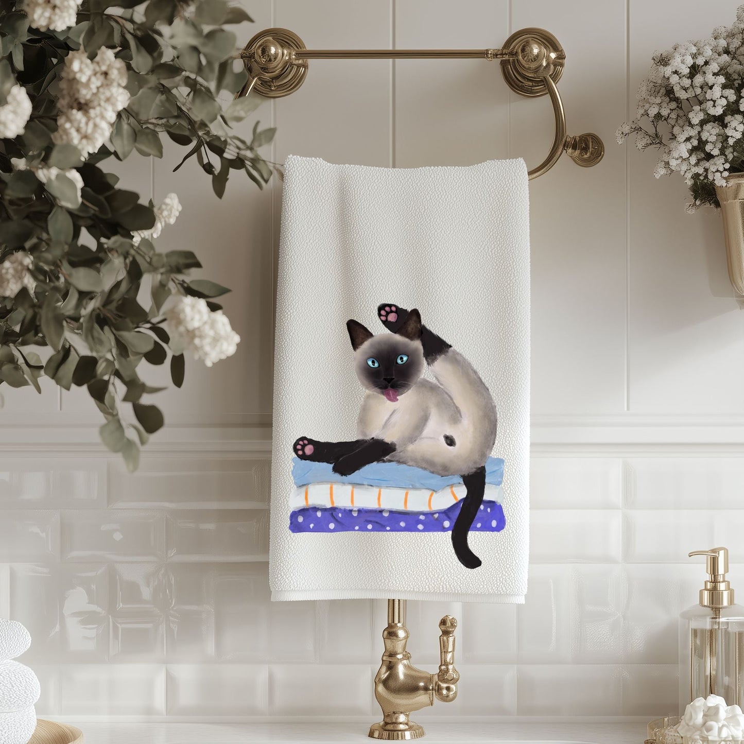 Siamese Cat Yoga Bathroom Towel - MerikaArt