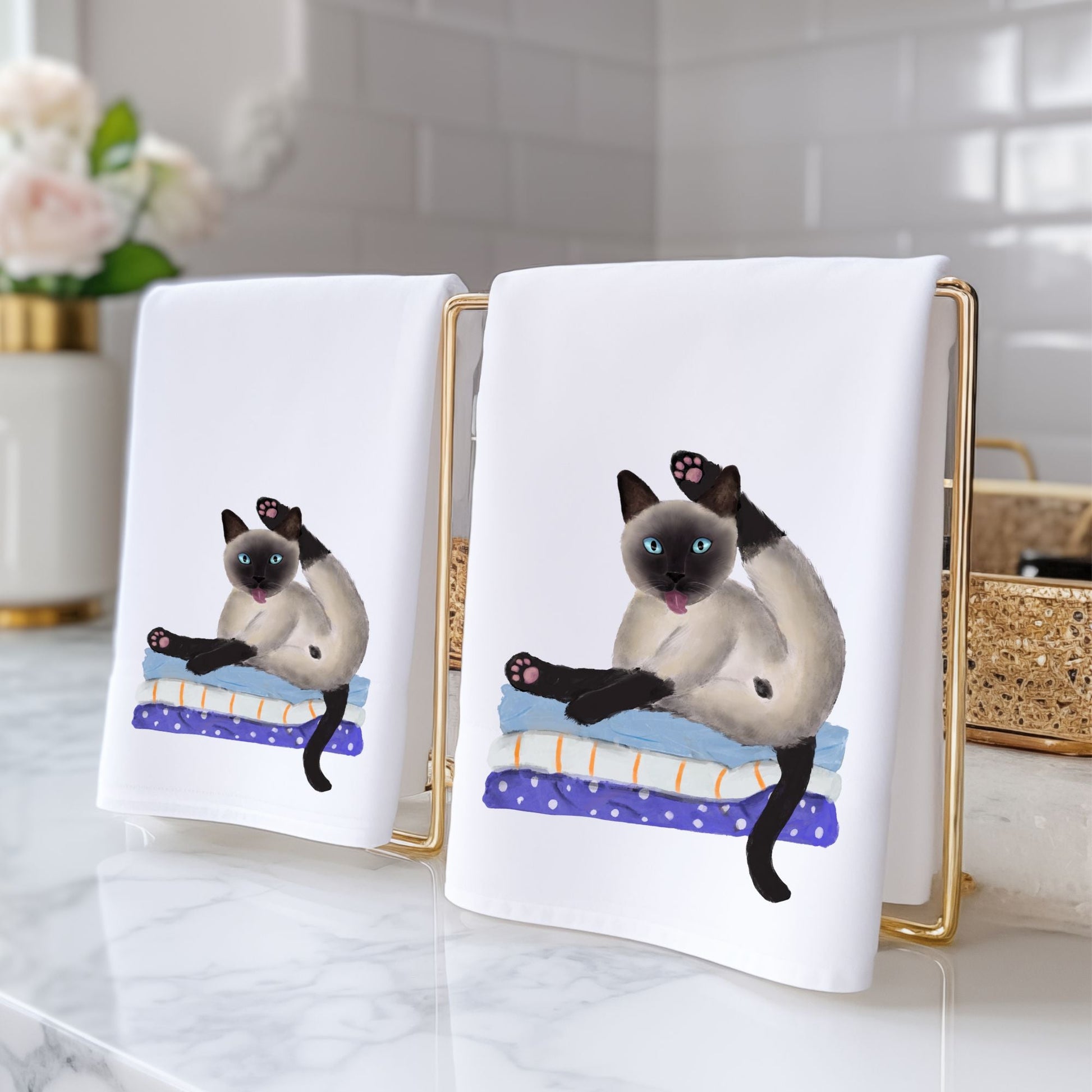 Siamese Cat Yoga Bathroom Towel - MerikaArt