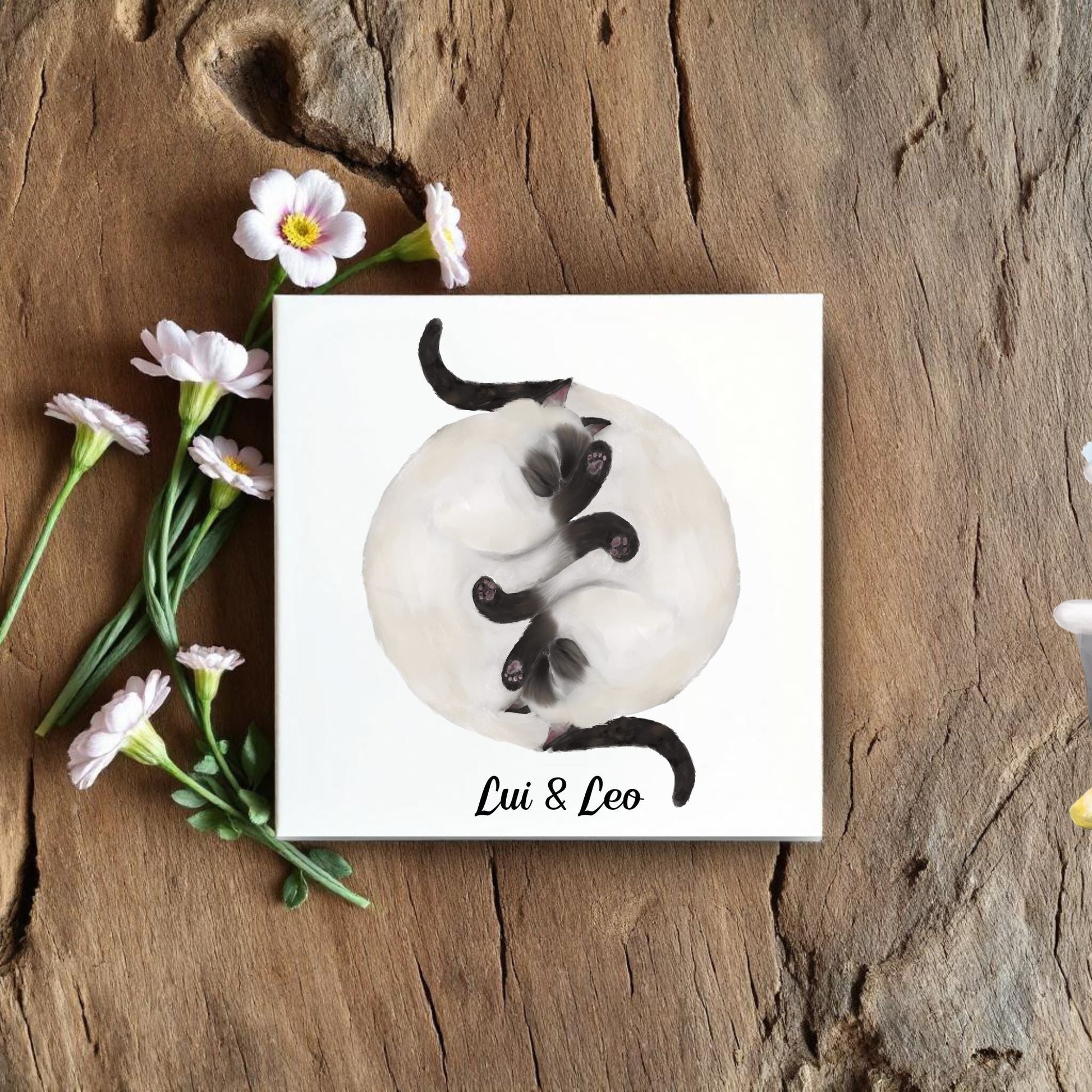 Siamese Yin and Yang Cats Ceramic Tile - MerikaArt