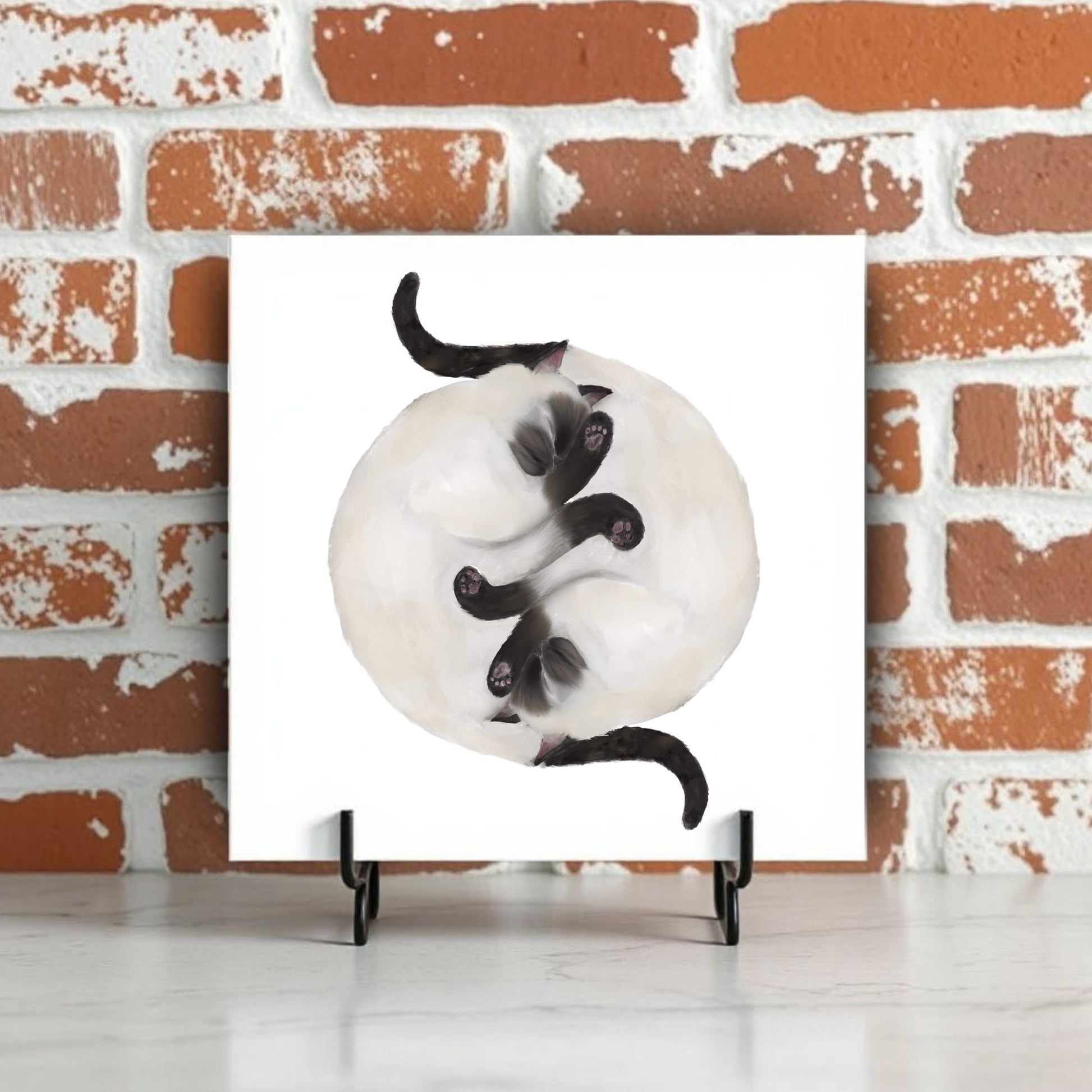Siamese Yin and Yang Cats Ceramic Tile - MerikaArt